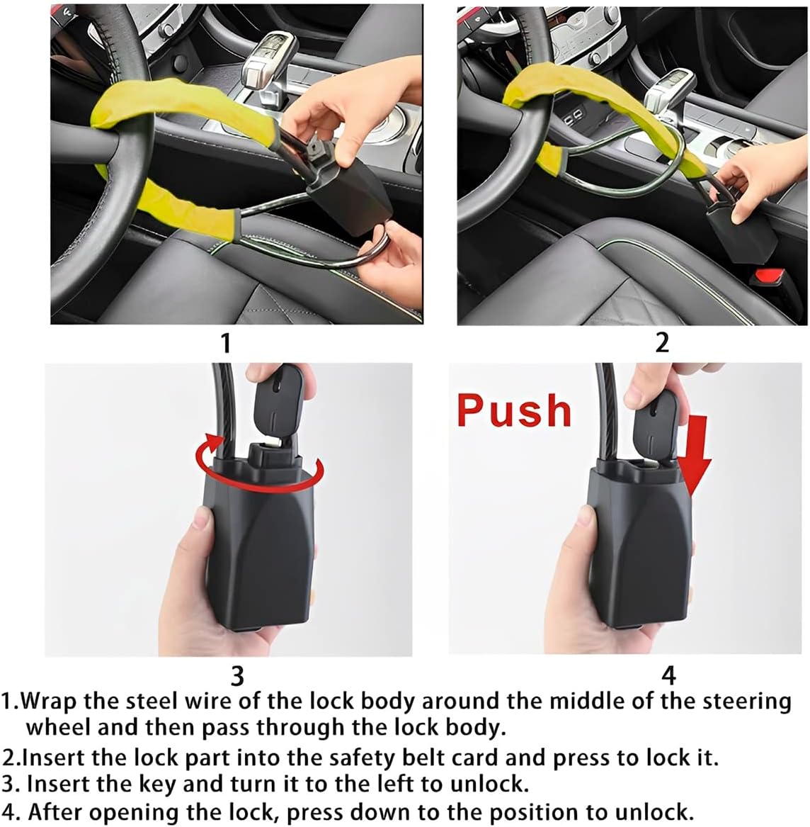 LHGJFKO Anti-Theft Car Steering Wheel Lock Theft Prevention Locking Device DEMO