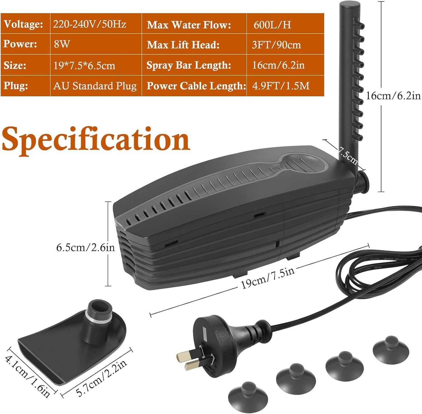 PYPABL Adjustable Submersible Aquarium Filter, 8W Internal Fish Tank Filter DEMO