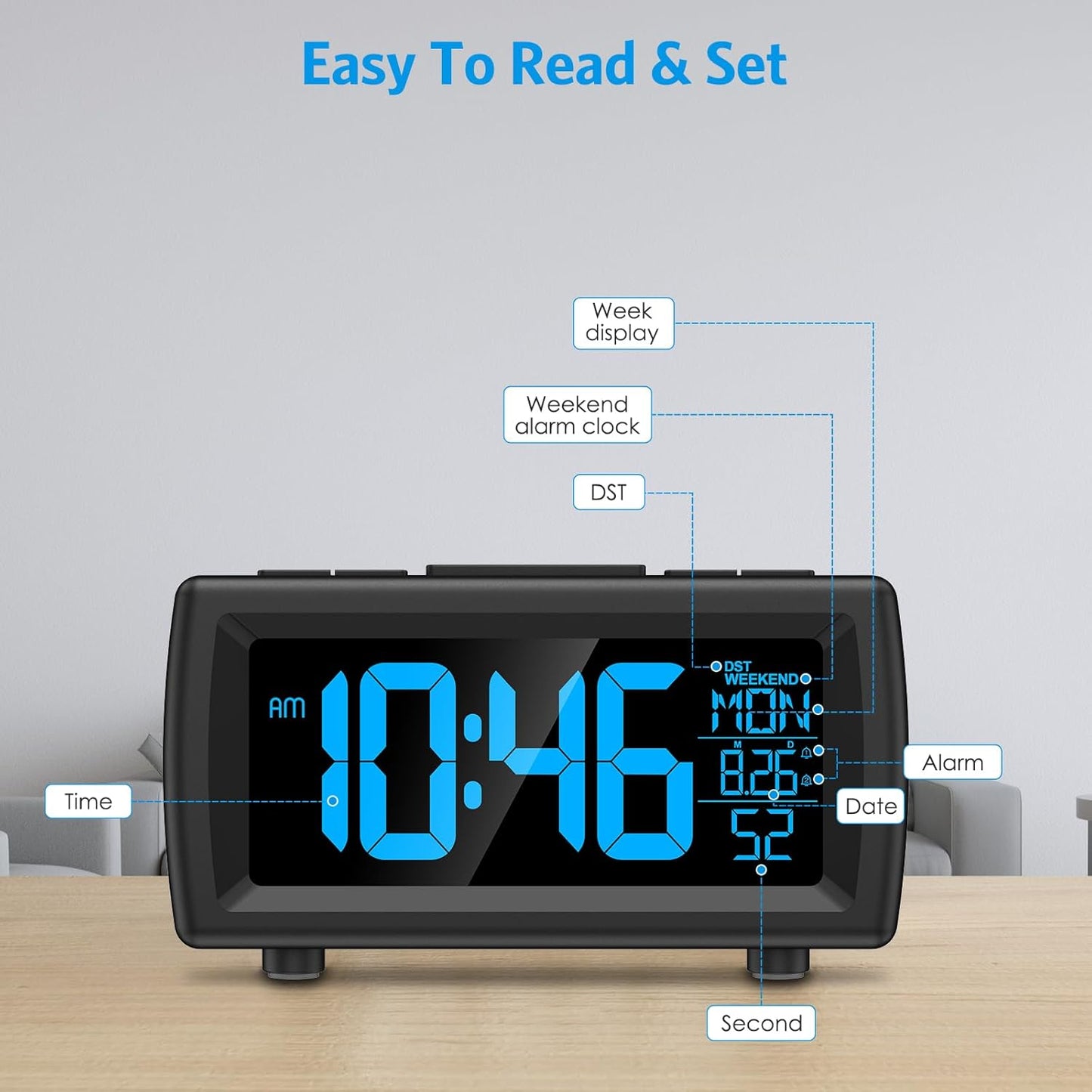 AMIR Bedside Digital FM Radio Alarm Clock Large Display Black Size 14.2 x DEMO