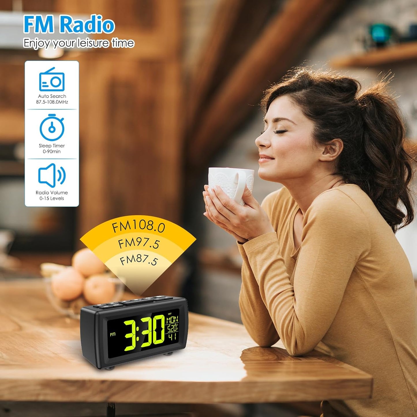 AMIR Bedside Digital FM Radio Alarm Clock Large Display Black Size 14.2 x DEMO