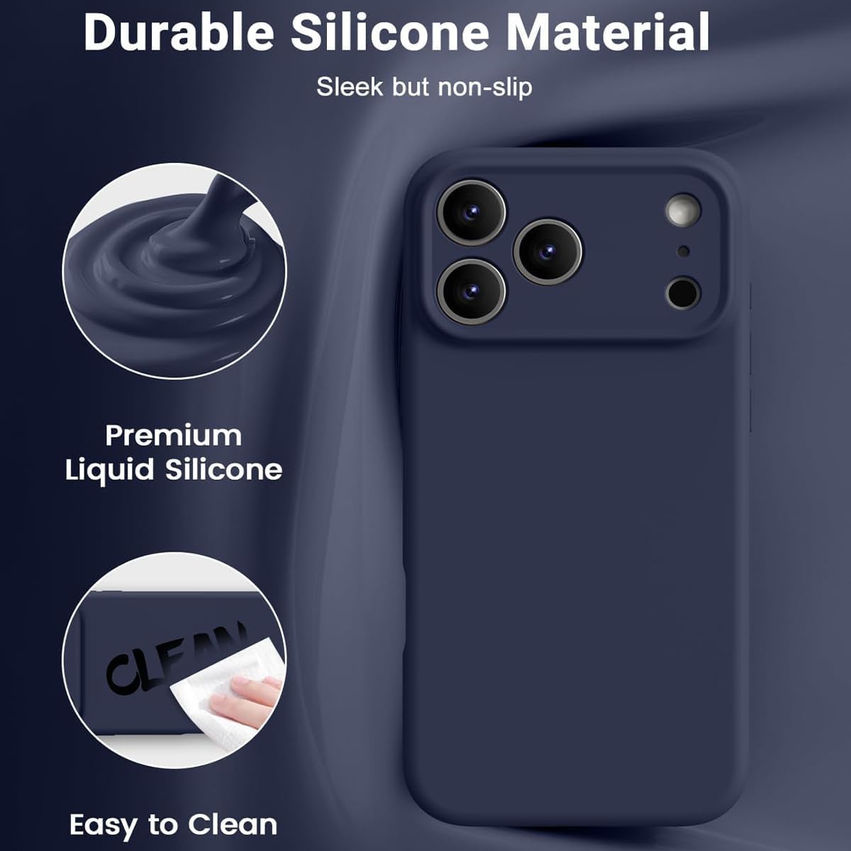 Jurqqer Magnetic Silicone iPhone 17 Pro Max Dark Blue Basic Protective Case NEW