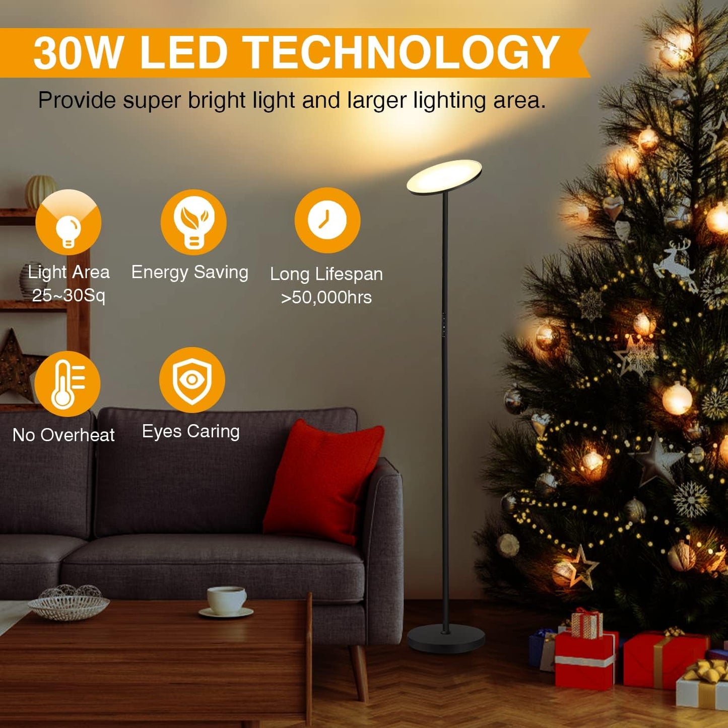 OUTON Dimmable LED Uplighter Floor Lamp 30W 3000LM Bright Modern Torchiere DEMO
