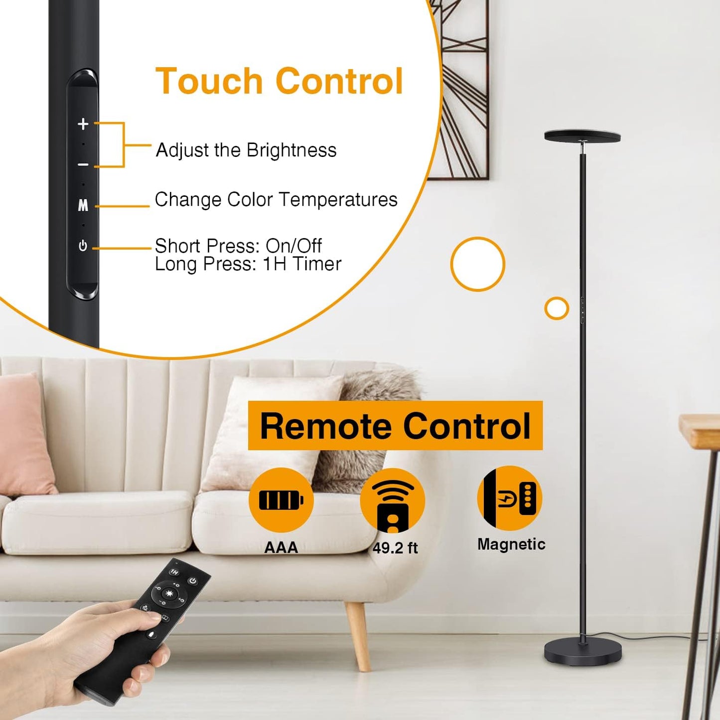 OUTON Dimmable LED Uplighter Floor Lamp 30W 3000LM Bright Modern Torchiere DEMO