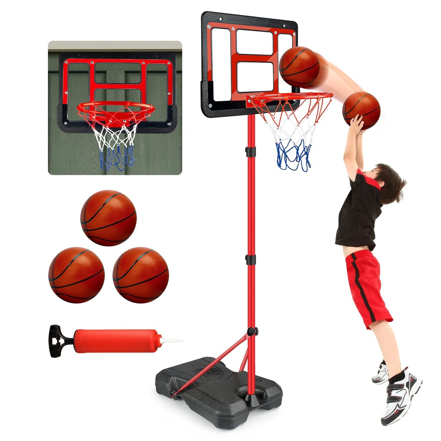 ShyLizard Adjustable Height Basketball Hoop Toy Gift for Kids, Red, DEMO