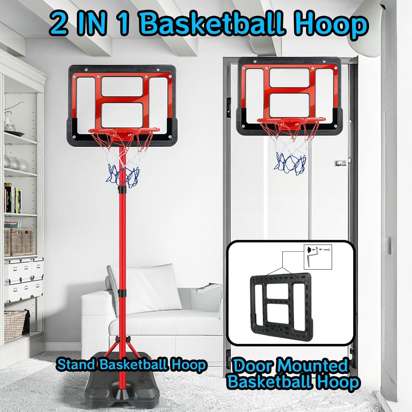 ShyLizard Adjustable Height Basketball Hoop Toy Gift for Kids, Red, DEMO