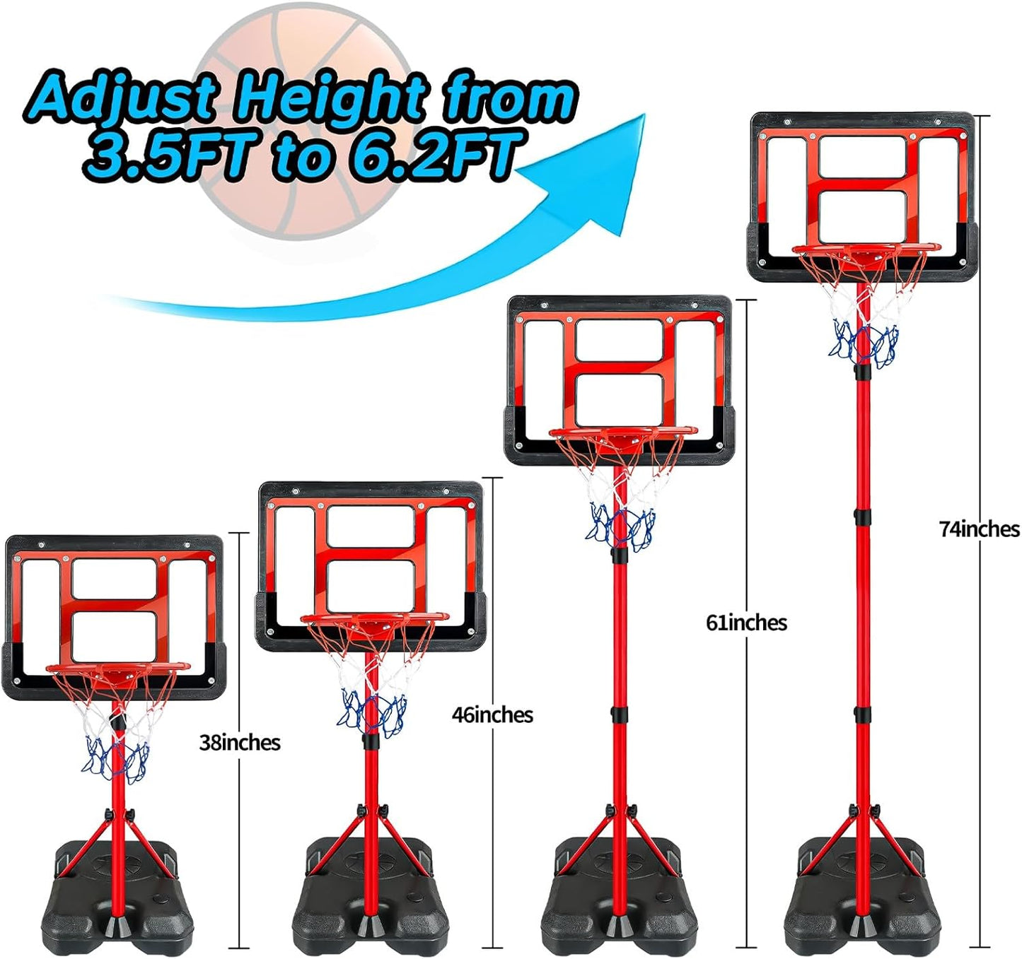 ShyLizard Adjustable Height Basketball Hoop Toy Gift for Kids, Red, DEMO