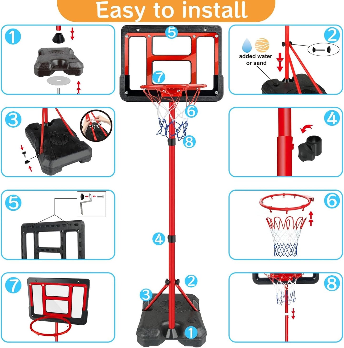 ShyLizard Adjustable Height Basketball Hoop Toy Gift for Kids, Red, DEMO
