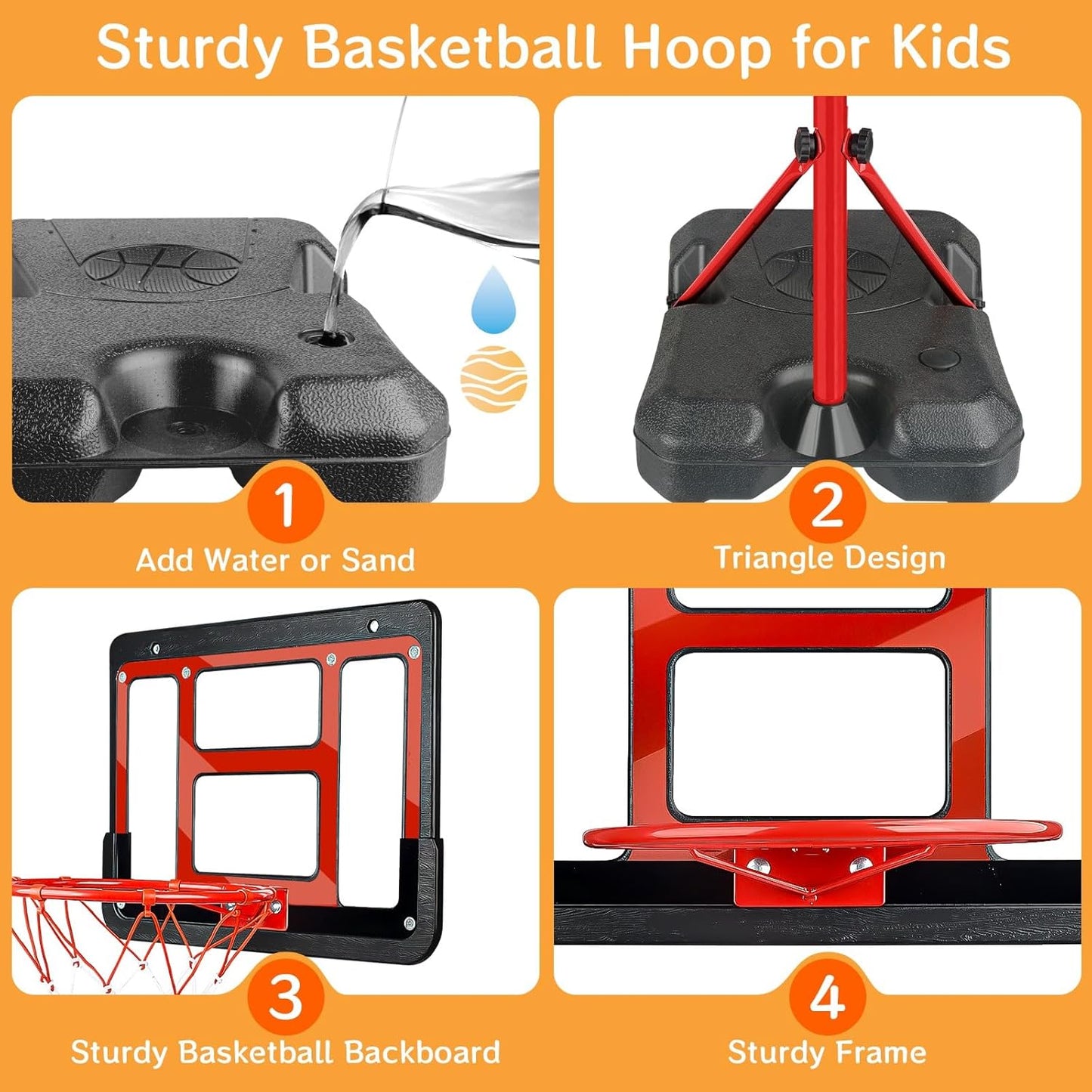 ShyLizard Adjustable Height Basketball Hoop Toy Gift for Kids, Red, DEMO