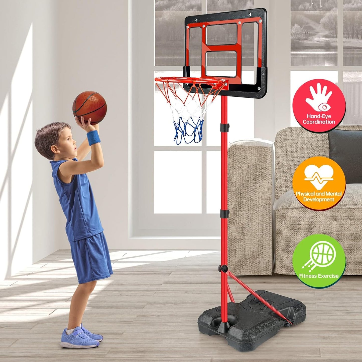 ShyLizard Adjustable Height Basketball Hoop Toy Gift for Kids, Red, DEMO