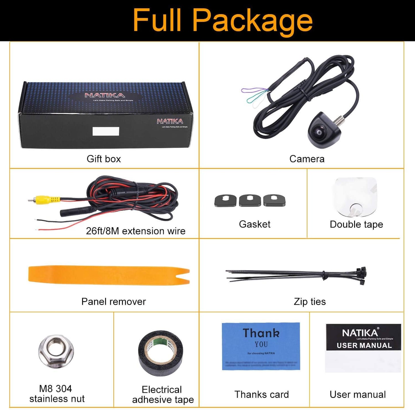 NATIKA Backup and Front View Camera IP69K Waterproof HD Night Vision for DEMO