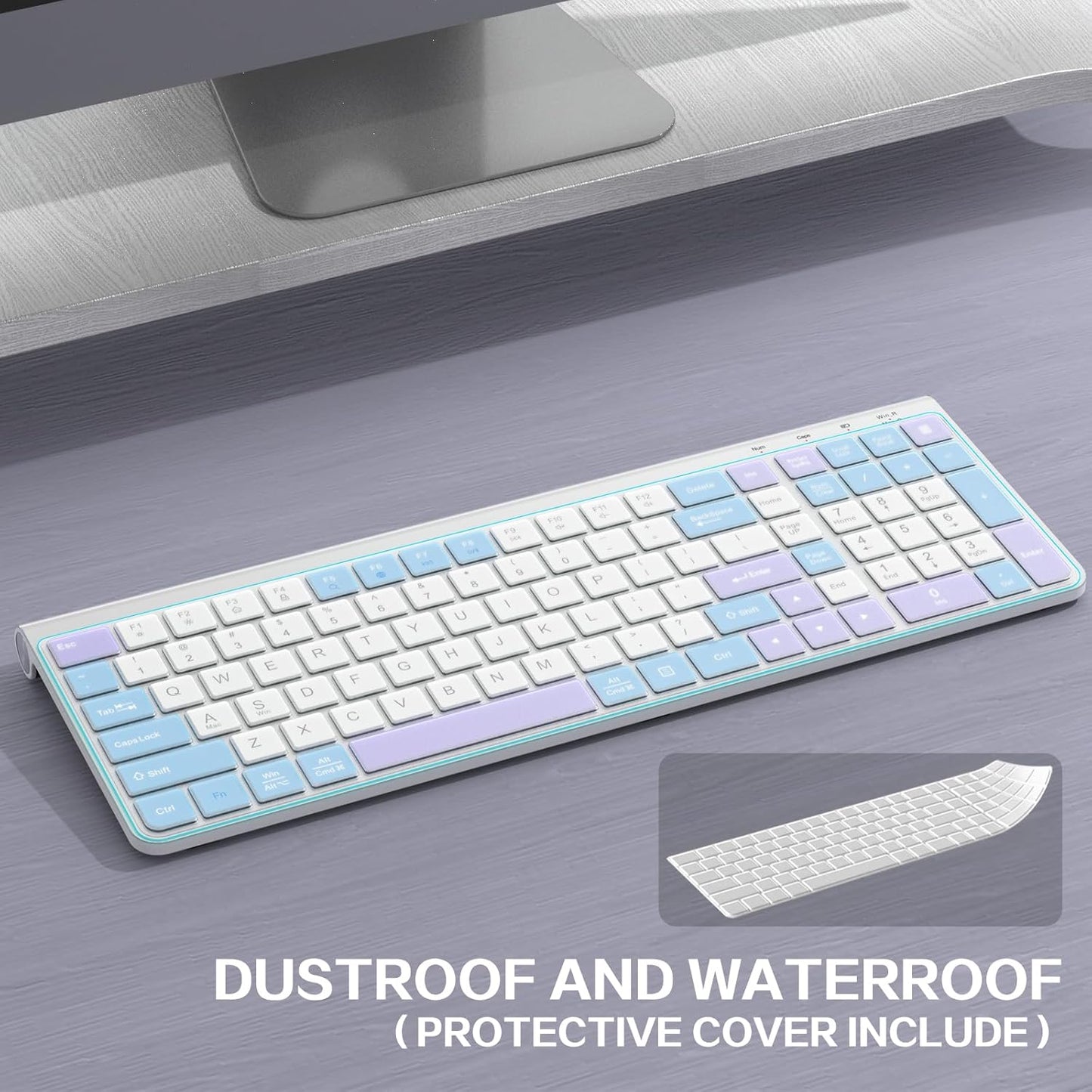 JOYACCESS Wireless Keyboard Ergonomic Silent Slim with Numeric Pad Purple DEMO