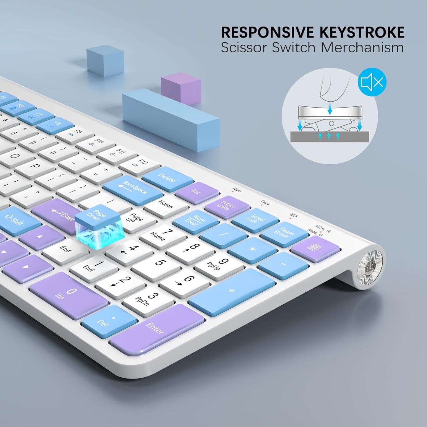 JOYACCESS Wireless Keyboard Ergonomic Silent Slim with Numeric Pad Purple DEMO