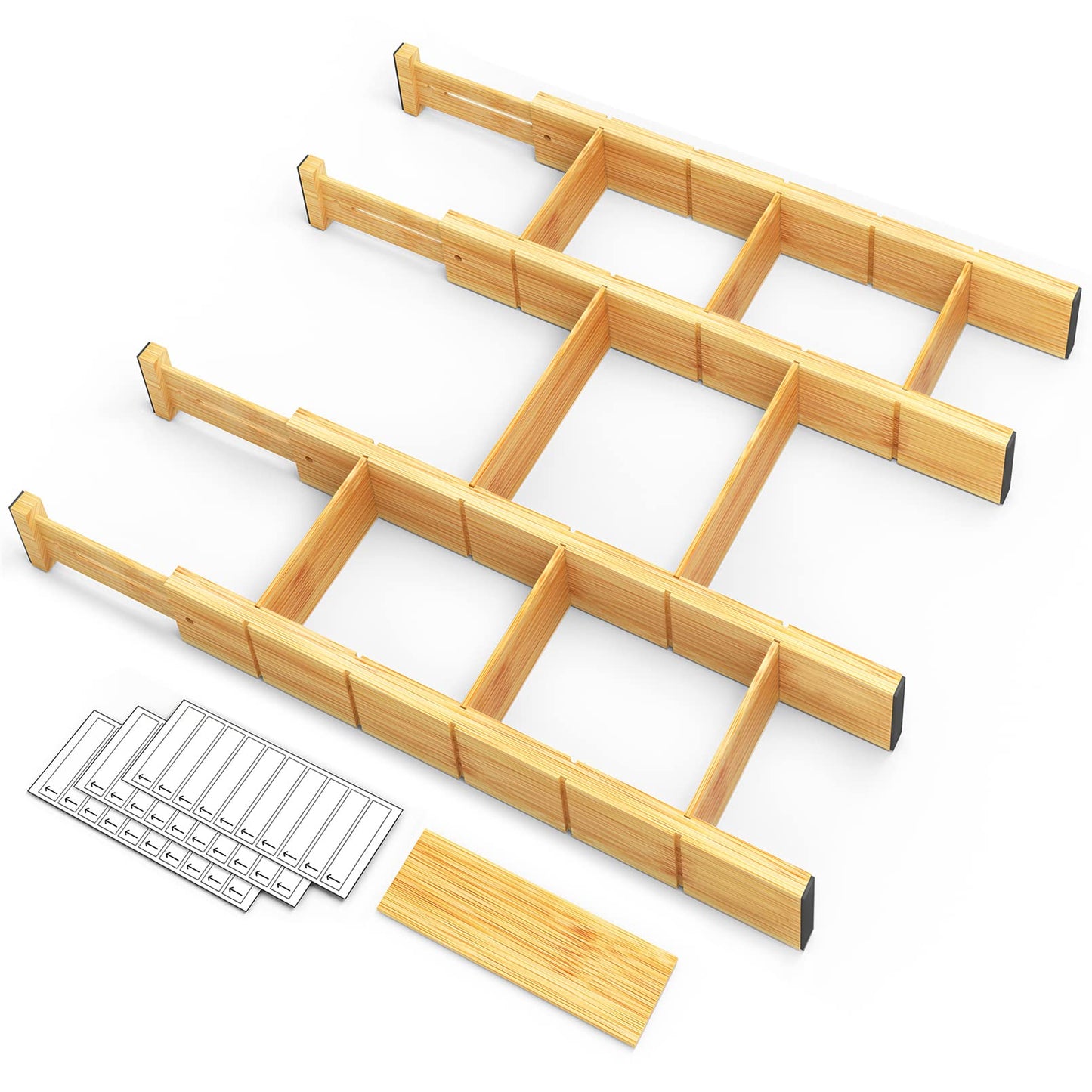 SpaceAid Bamboo Drawer Dividers with Inserts and Labels Adjustable Kitchen DEMO