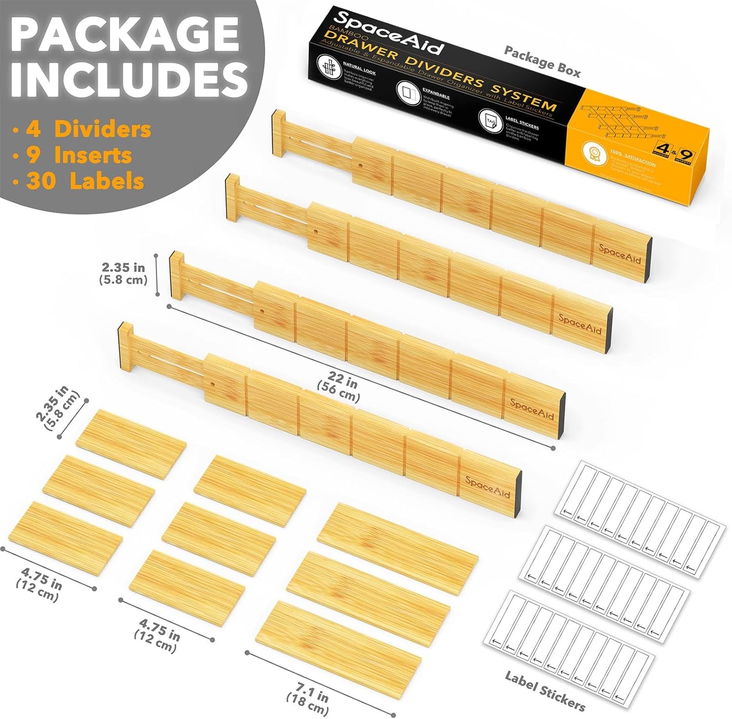 SpaceAid Bamboo Drawer Dividers with Inserts and Labels Adjustable Kitchen DEMO