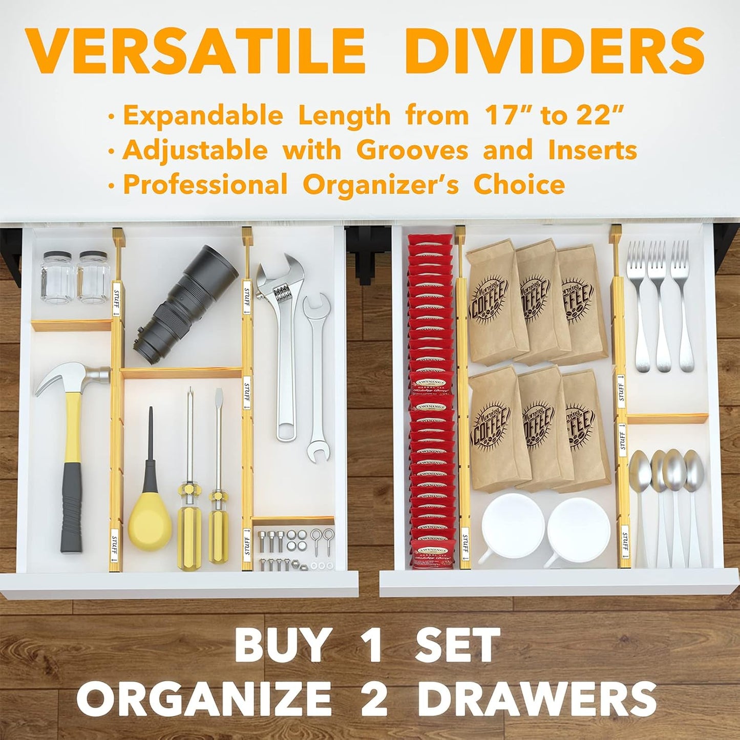 SpaceAid Bamboo Drawer Dividers with Inserts and Labels Adjustable Kitchen DEMO