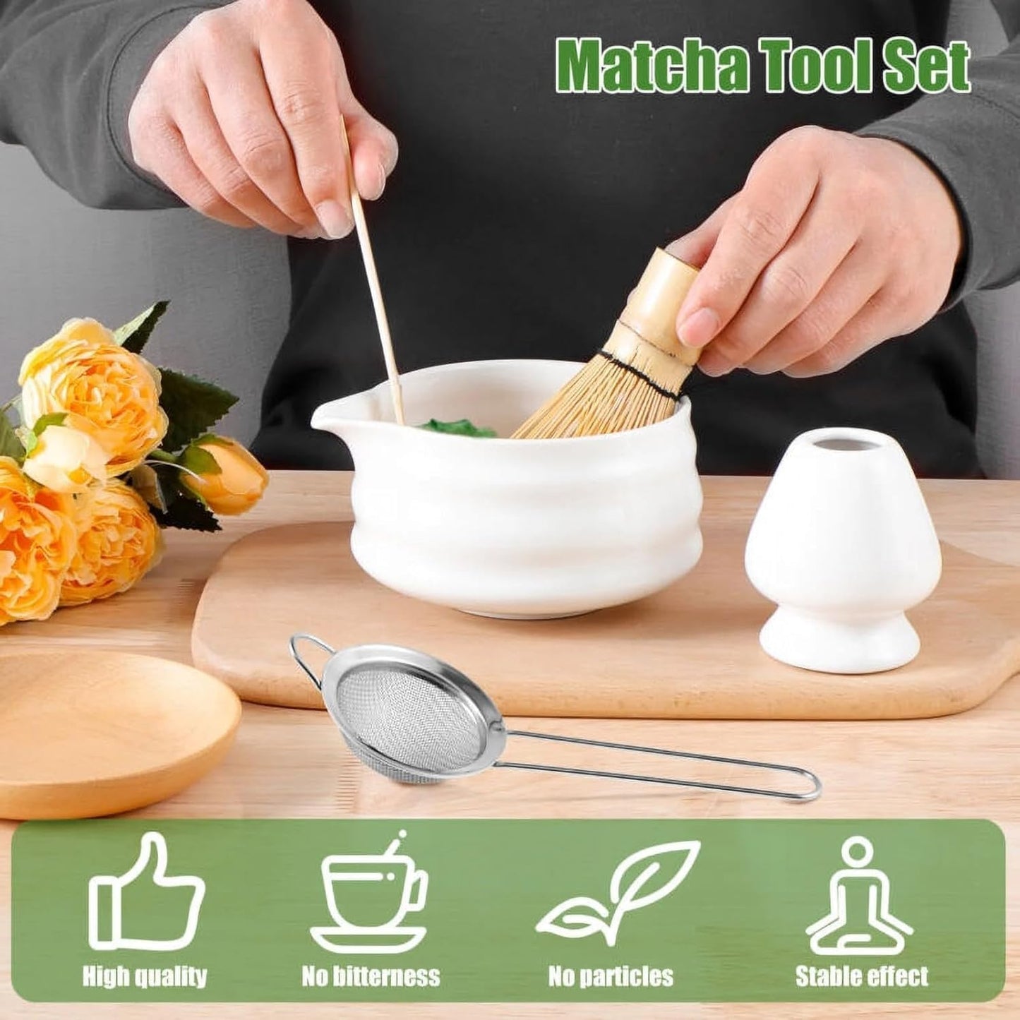 YHdesign Ceramic Matcha Bowl, Whisk, and Holder Set in Blue for Ceremonial DEMO