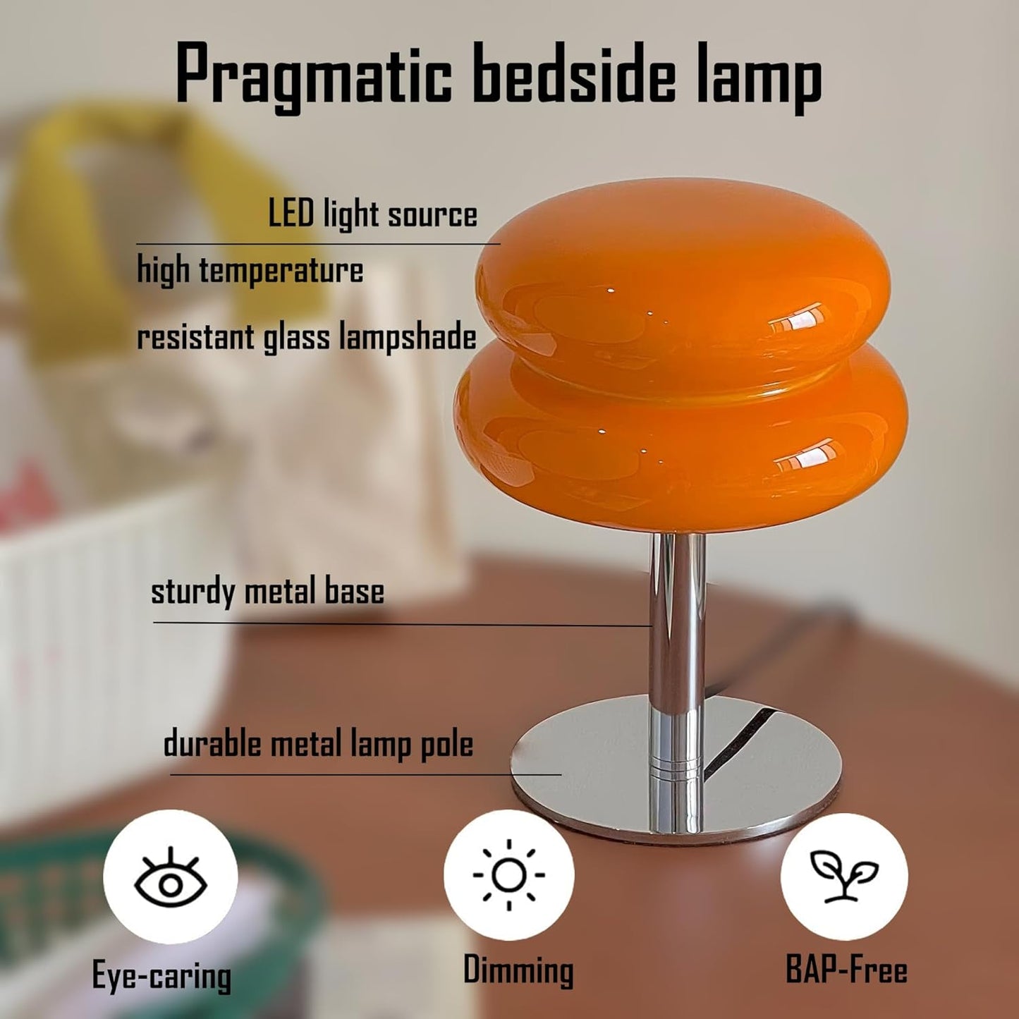 VLIEOVHN Modern Orange Mid Century Egg Tart Table Lamp Bedside Glass DEMO