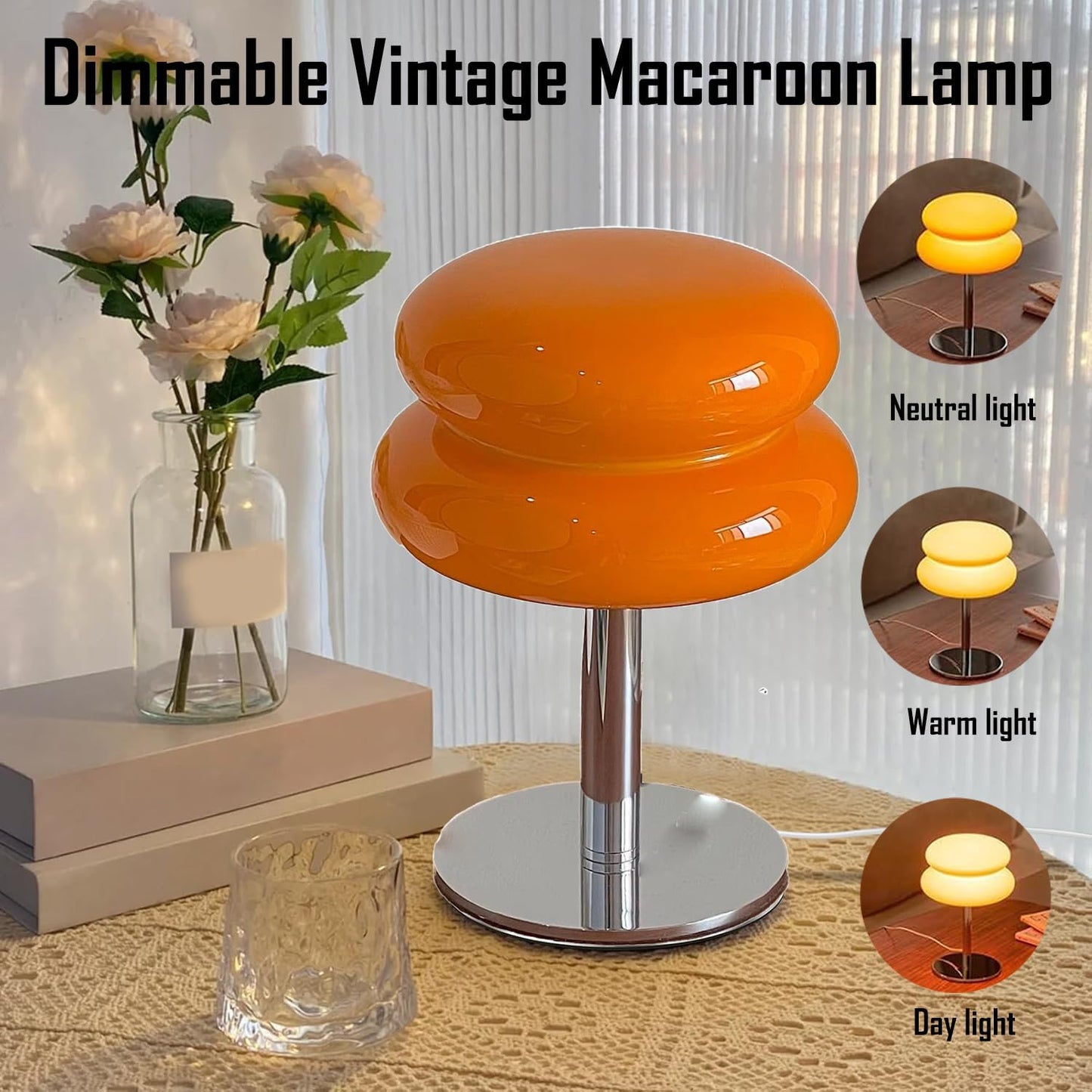 VLIEOVHN Modern Orange Mid Century Egg Tart Table Lamp Bedside Glass DEMO