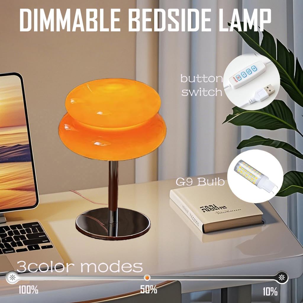 VLIEOVHN Modern Orange Mid Century Egg Tart Table Lamp Bedside Glass DEMO