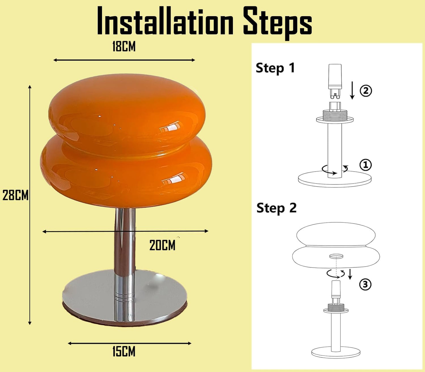 VLIEOVHN Modern Orange Mid Century Egg Tart Table Lamp Bedside Glass DEMO