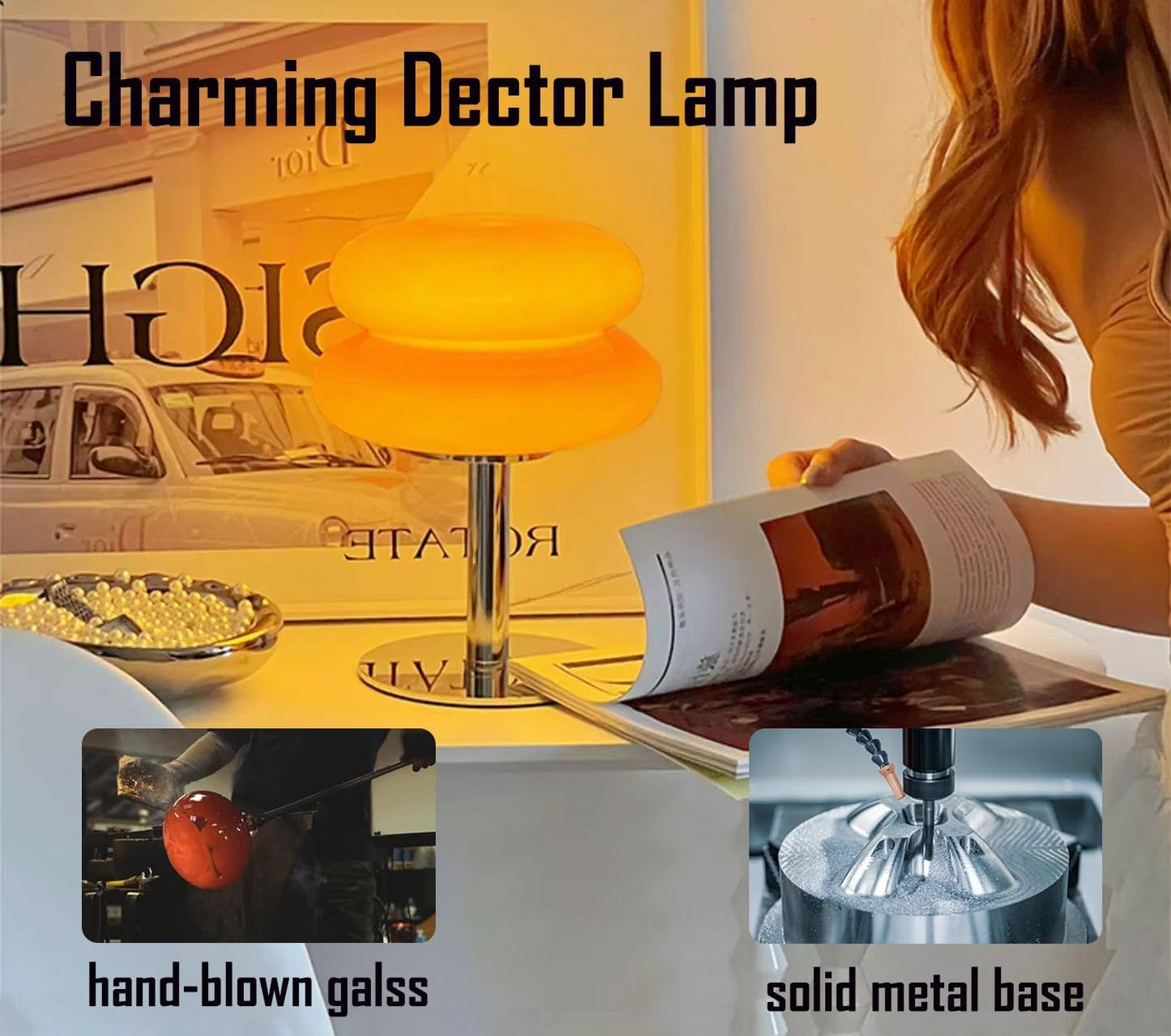 VLIEOVHN Modern Orange Mid Century Egg Tart Table Lamp Bedside Glass DEMO