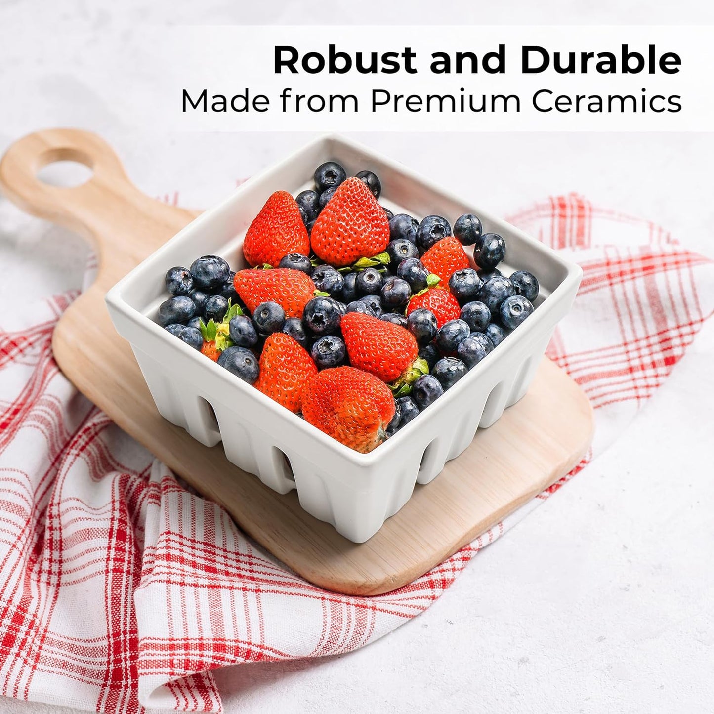 MIAMIO Ceramic Berry Basket Set of 2 Cute Kitchen Fruit Bowl with Draining DEMO