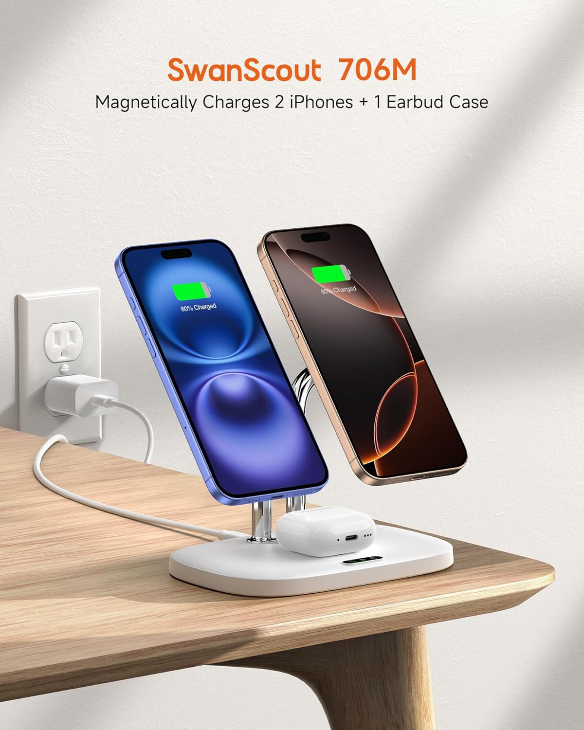SwanScout Wireless Charging Pad for iPhone Dual Magnetic Induction Charger NEW