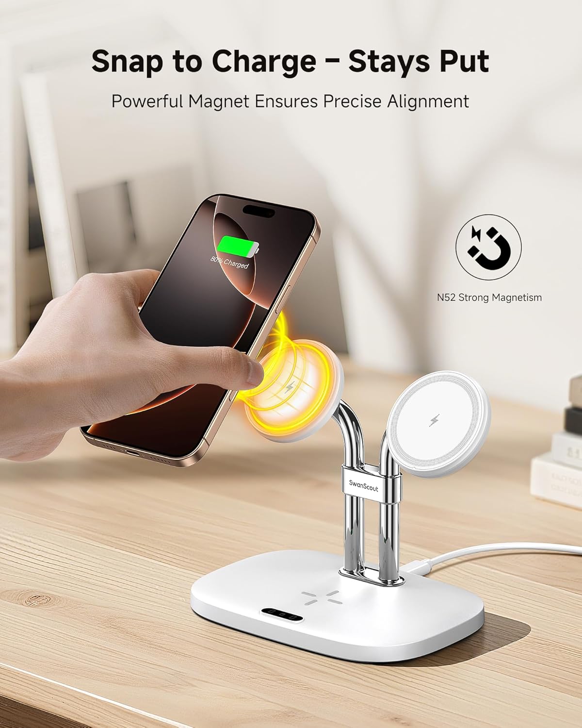 SwanScout Wireless Charging Pad for iPhone Dual Magnetic Induction Charger NEW