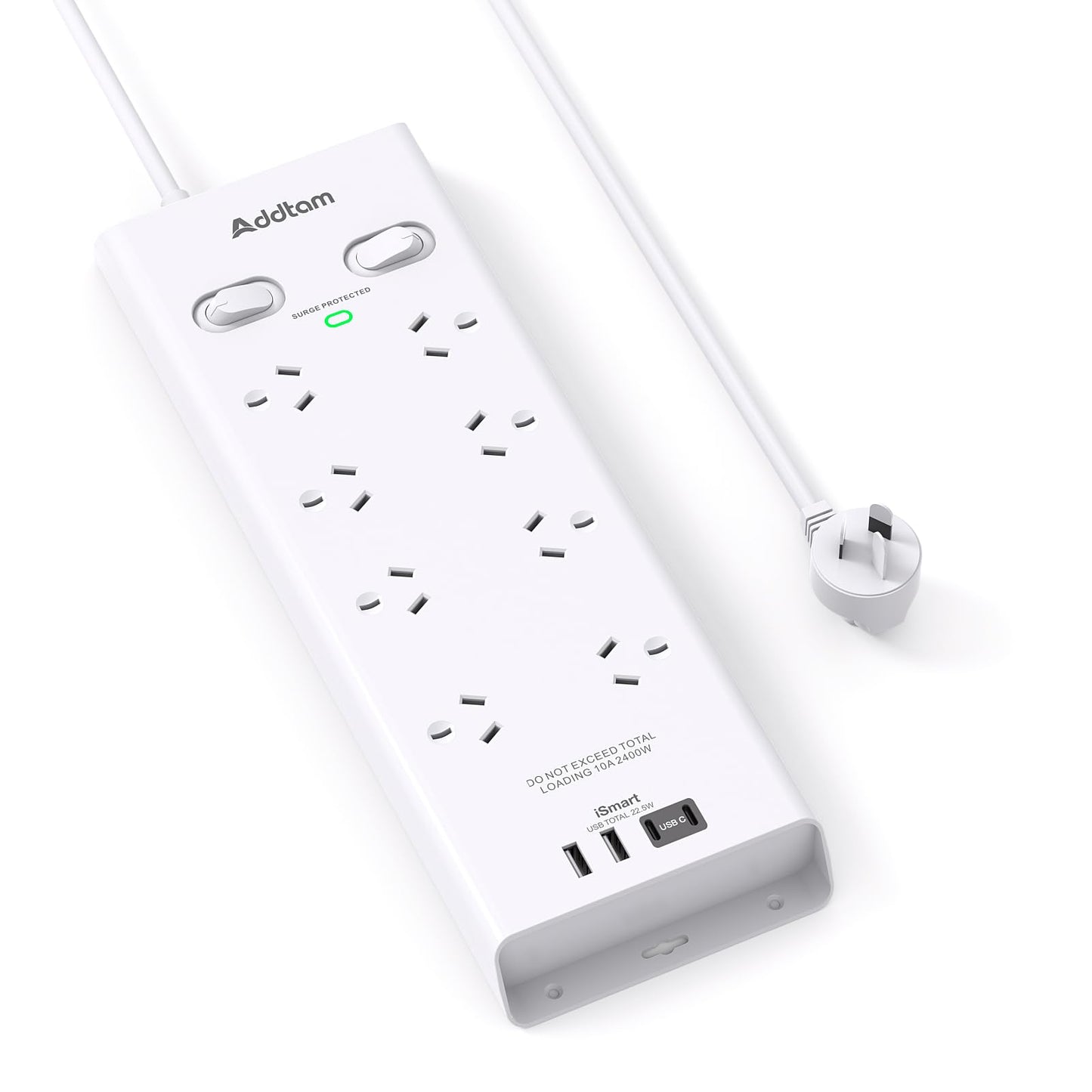 Addtam Surge Protector Power Board 8 Outlets 4 USB Ports Overload DEMO