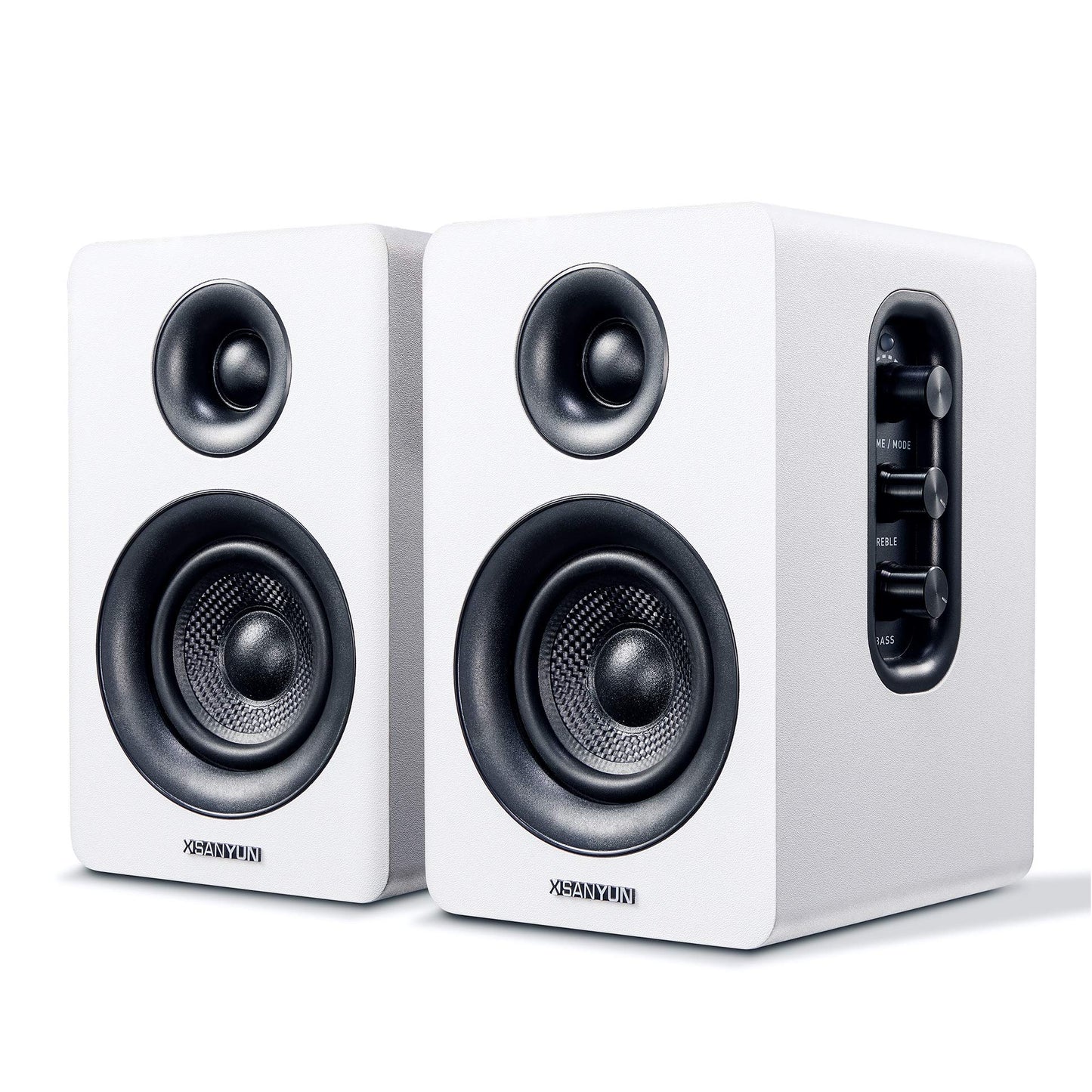 Sanyun 3" Active Bluetooth 5.0 Bookshelf Speakers 60W Carbon Fiber White NEW