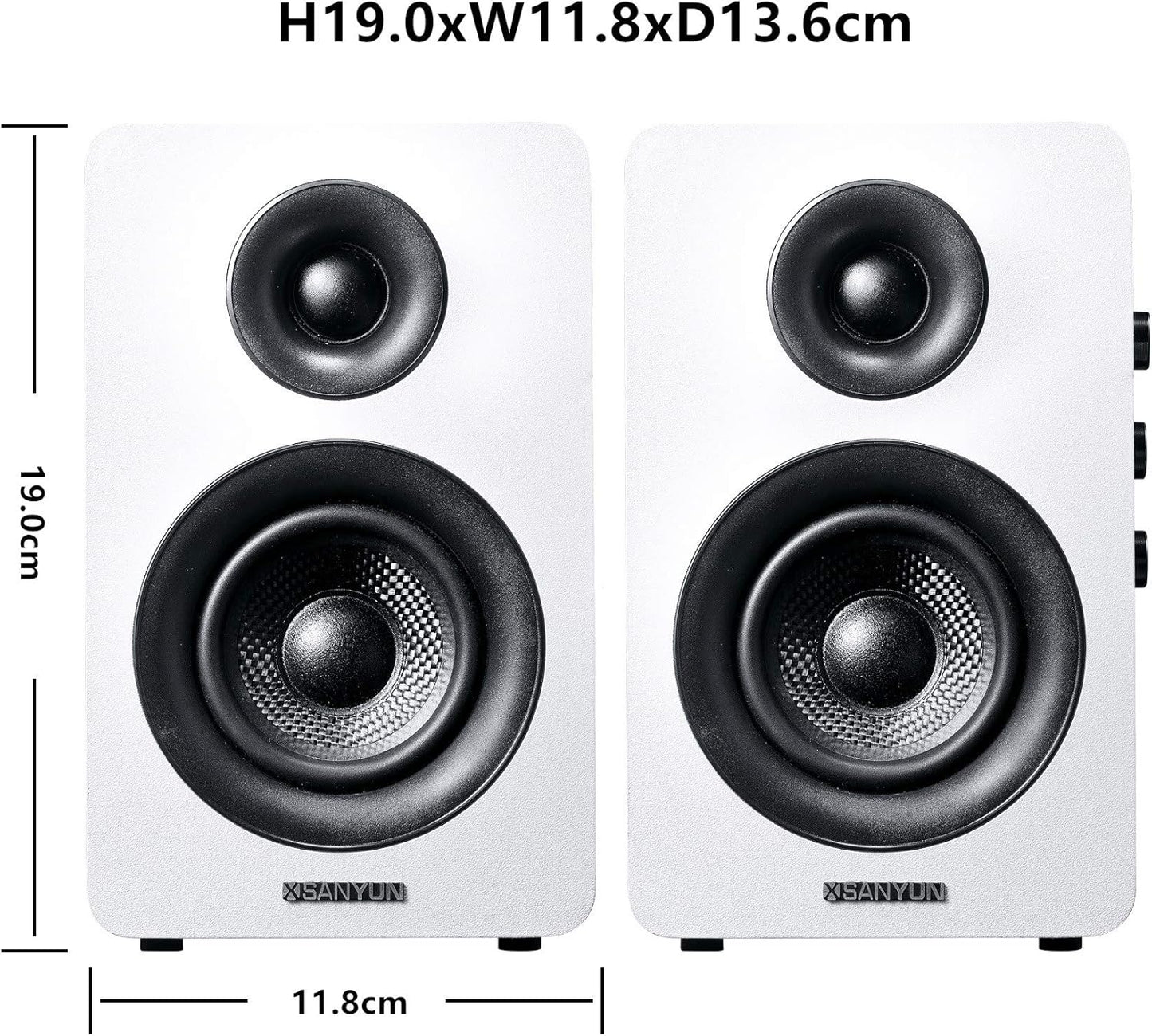 Sanyun 3" Active Bluetooth 5.0 Bookshelf Speakers 60W Carbon Fiber White NEW
