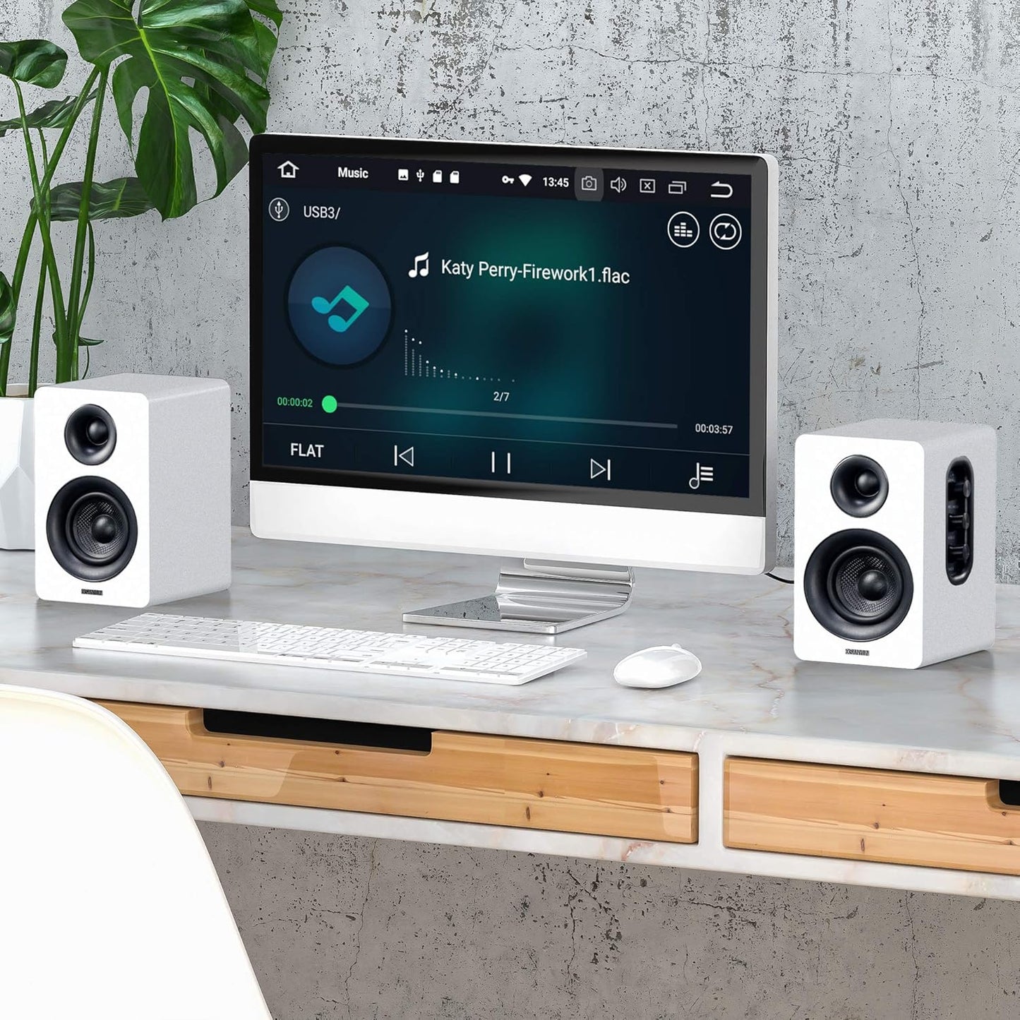 Sanyun 3" Active Bluetooth 5.0 Bookshelf Speakers 60W Carbon Fiber White NEW