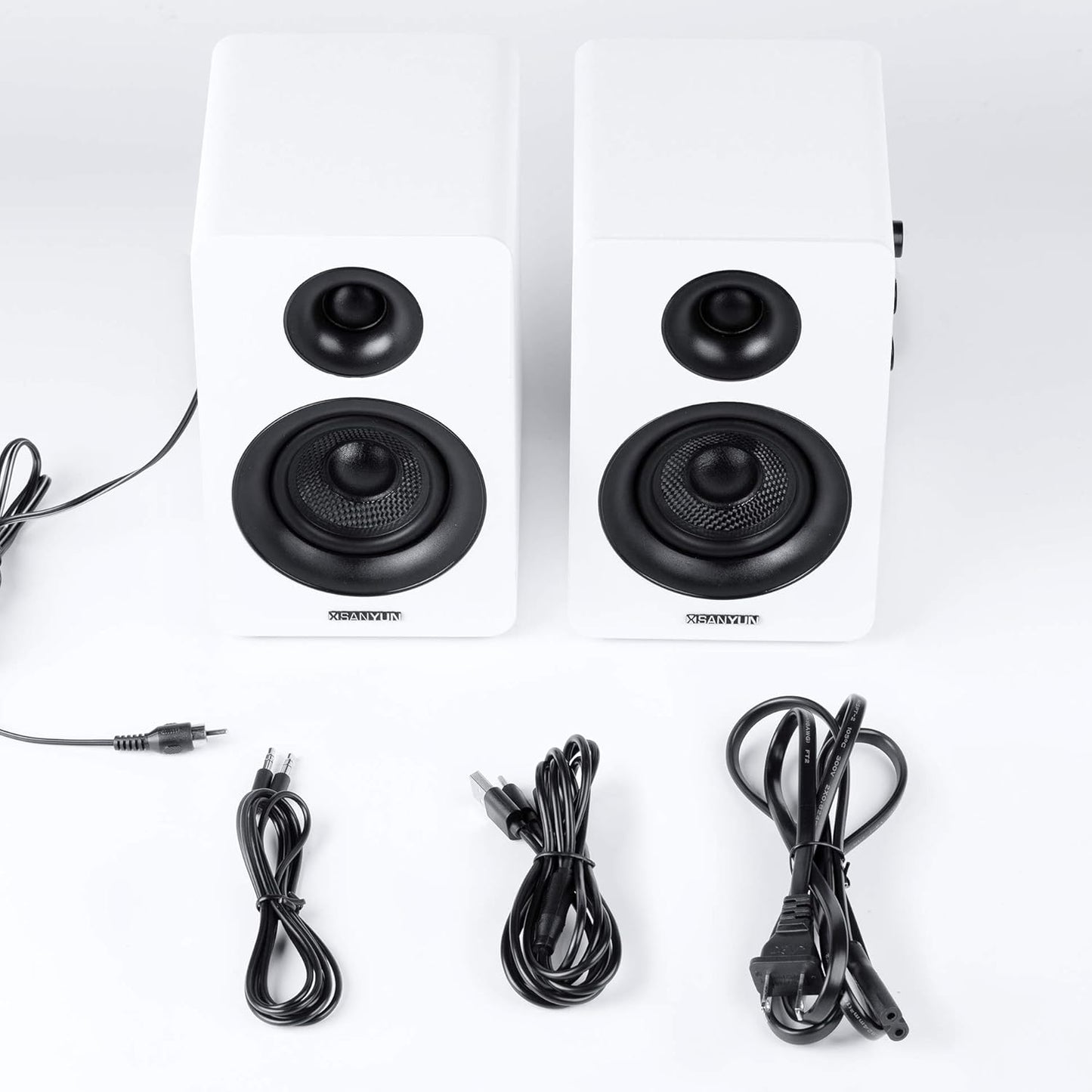 Sanyun 3" Active Bluetooth 5.0 Bookshelf Speakers 60W Carbon Fiber White NEW