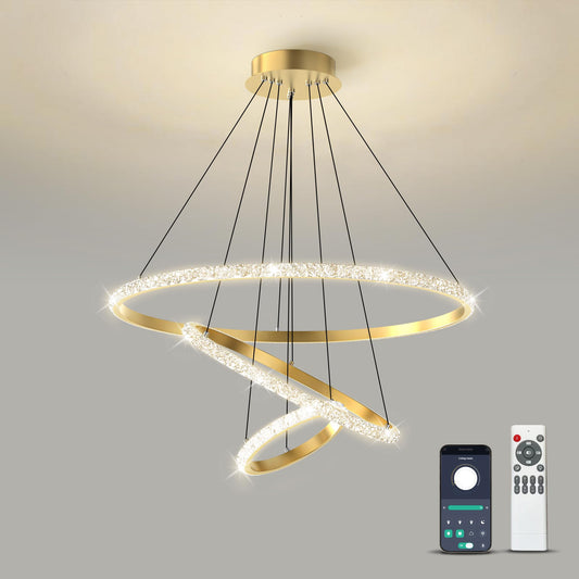 Bacowikin Modern 3Rings Dimmable Gold Pendant Light APP Controlled NEW
