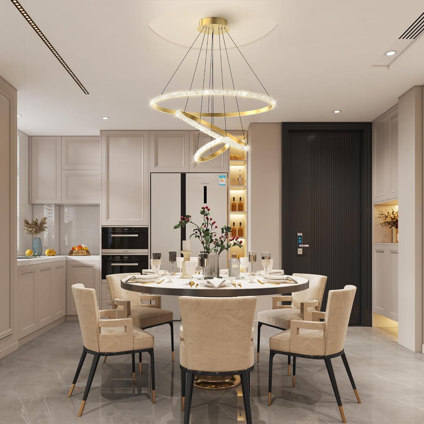 Bacowikin Modern 3Rings Dimmable Gold Pendant Light APP Controlled NEW