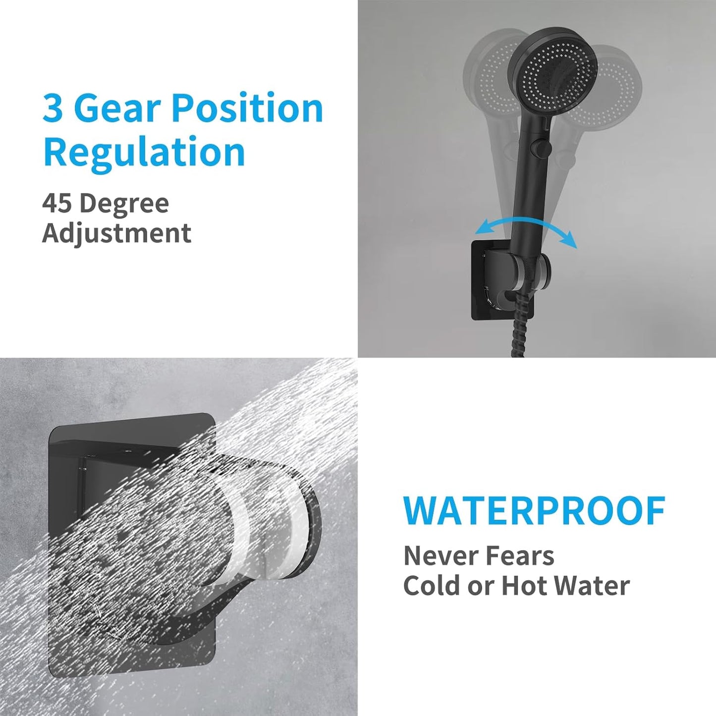 KAIYING Self-Adhesive Adjustable Angle Shower Head Holder in Black - NEW