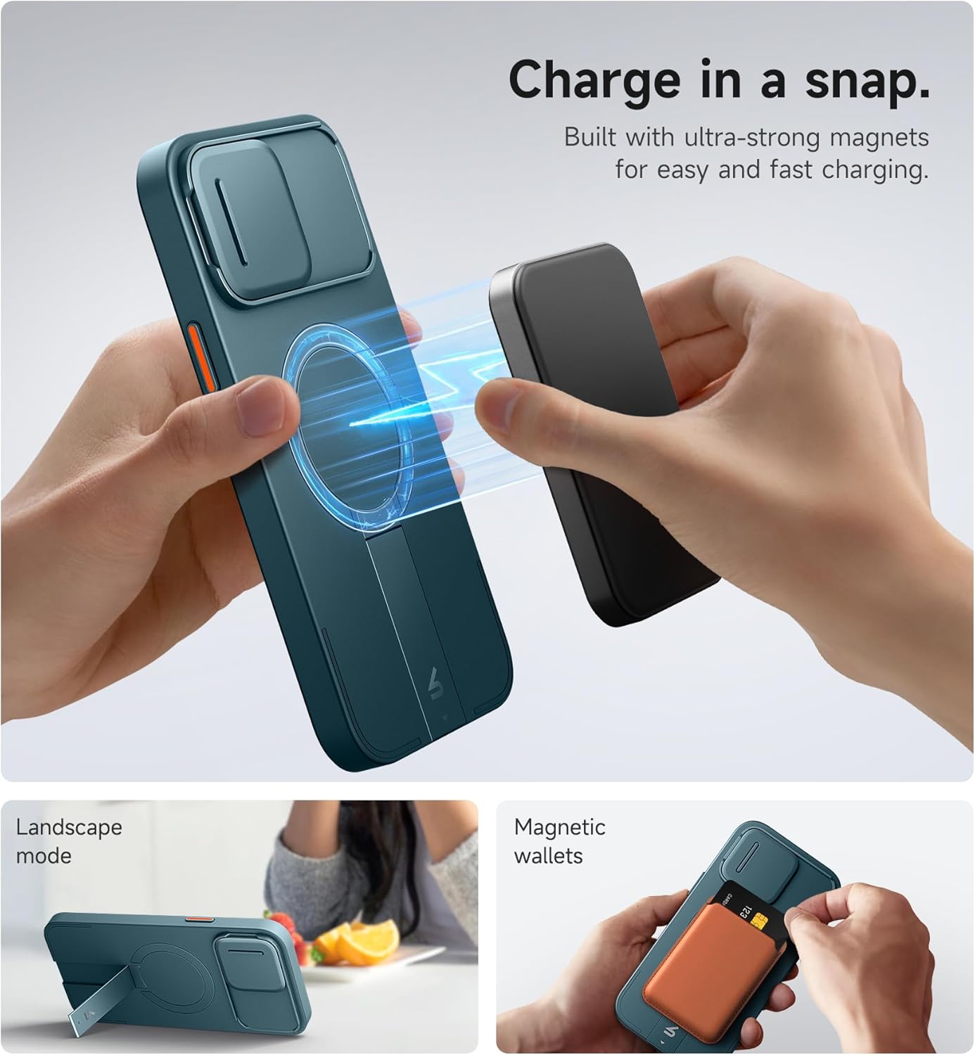SURITCH Magnetic Camera Slide Cover Case for iPhone 13 Pro Max 12 Lake Green NEW