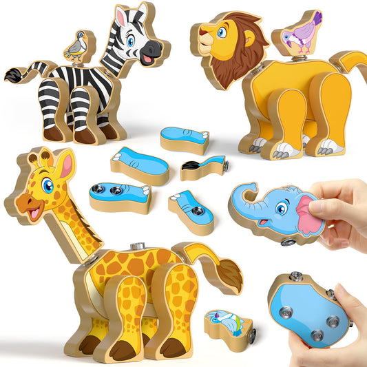 Coogam Wooden Snap Together Building Toy Take Apart Construction Builders 2 NEW