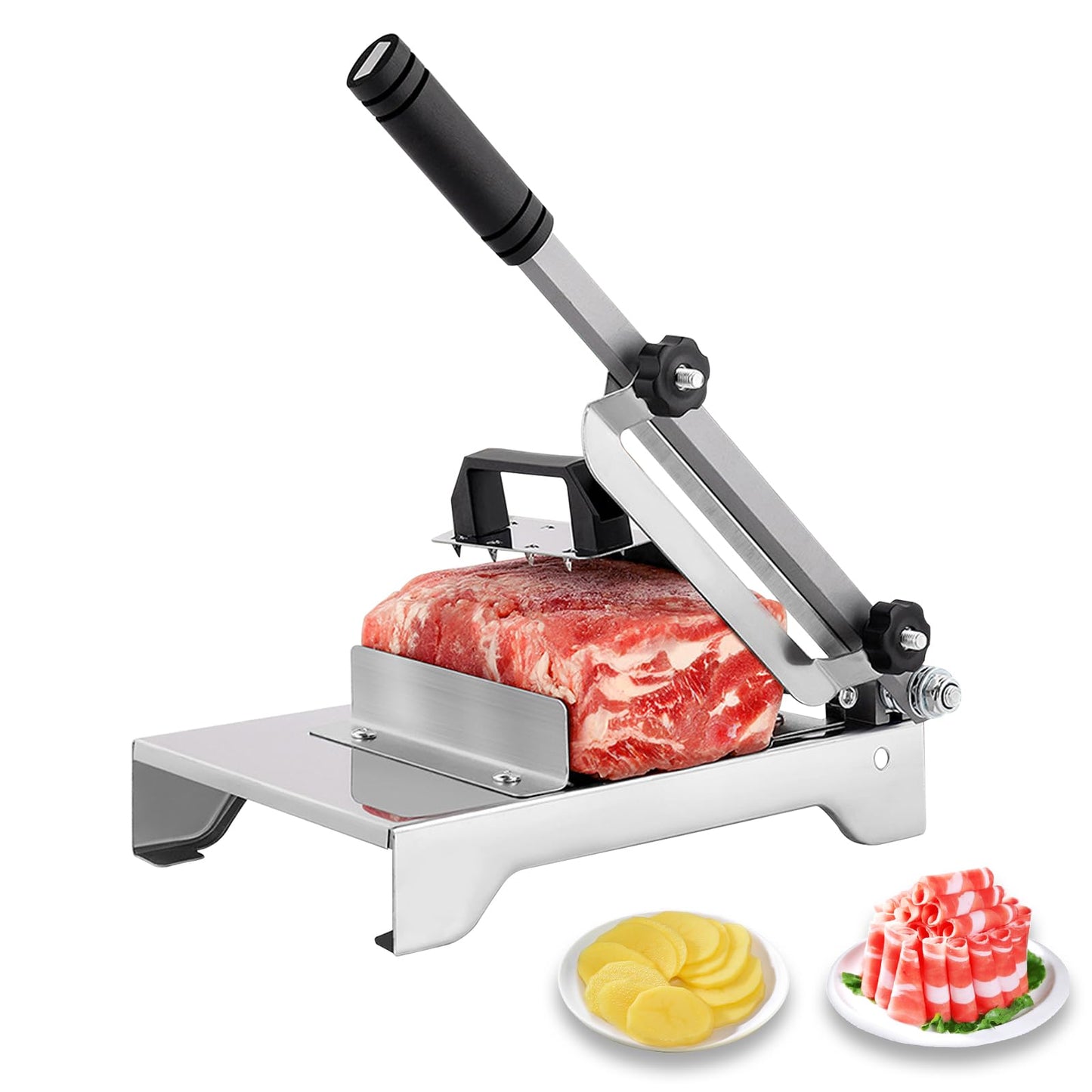 ZYNTM Manual Frozen Meat Slicer Stainless Steel Beef Machine Labor Saving NEW