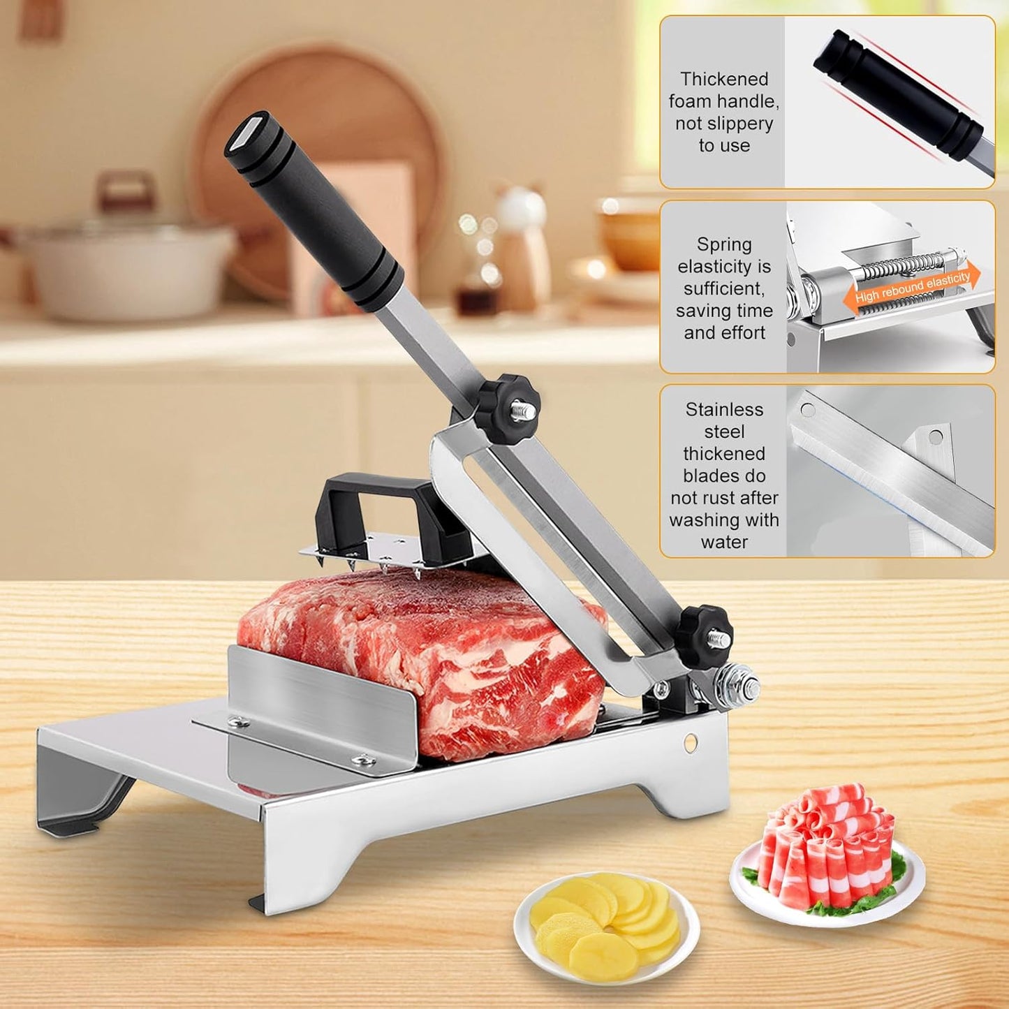 ZYNTM Manual Frozen Meat Slicer Stainless Steel Beef Machine Labor Saving NEW