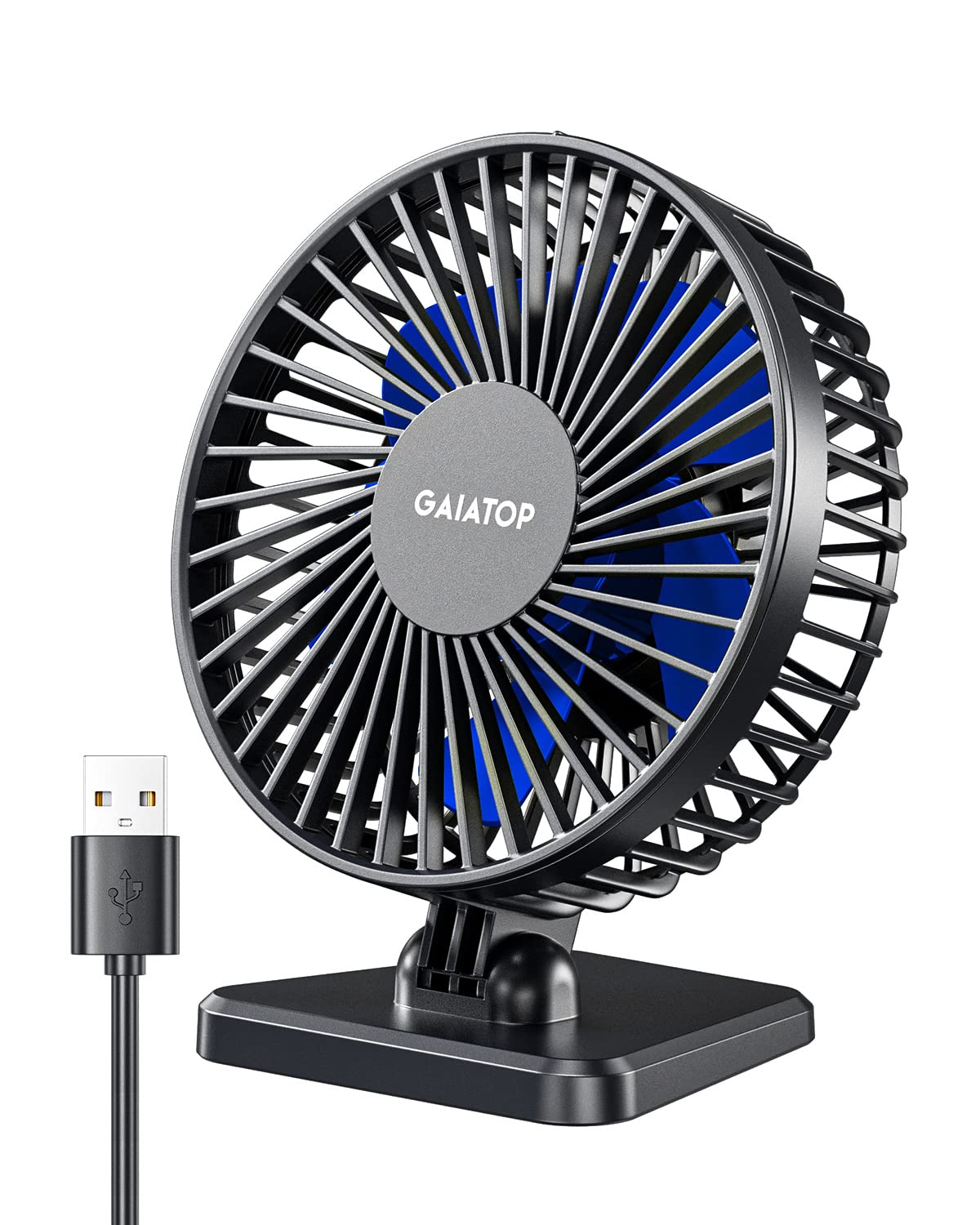 Gaiatop USB Desk Fan Powerful Portable Quiet 3 Speeds Wind Desktop Blue NEW