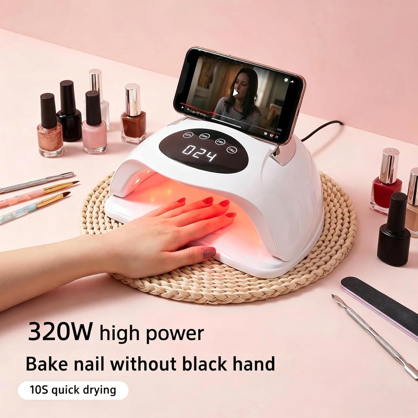 AYOCULTURE 72 LED UV Nail Lamp with Phone Holder, Curing White for Salon DEMO