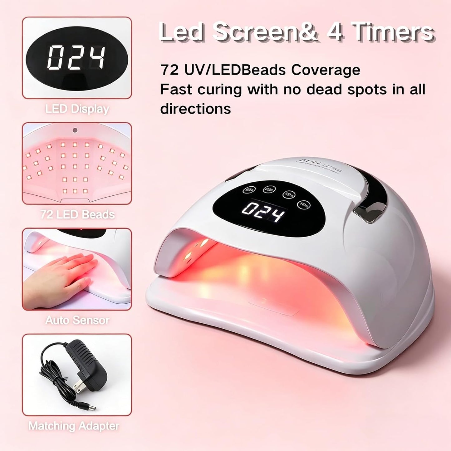 AYOCULTURE 72 LED UV Nail Lamp with Phone Holder, Curing White for Salon DEMO