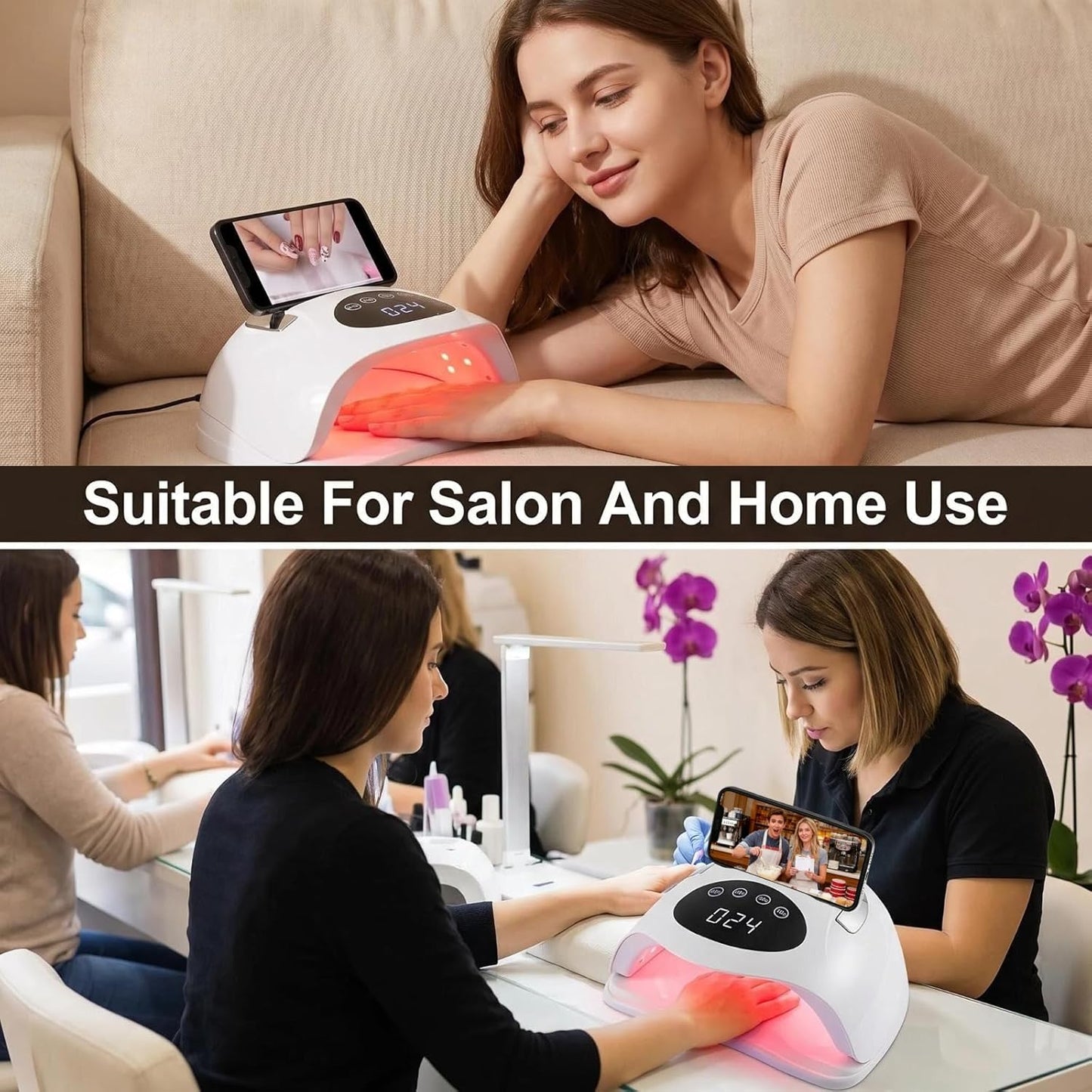 AYOCULTURE 72 LED UV Nail Lamp with Phone Holder, Curing White for Salon DEMO