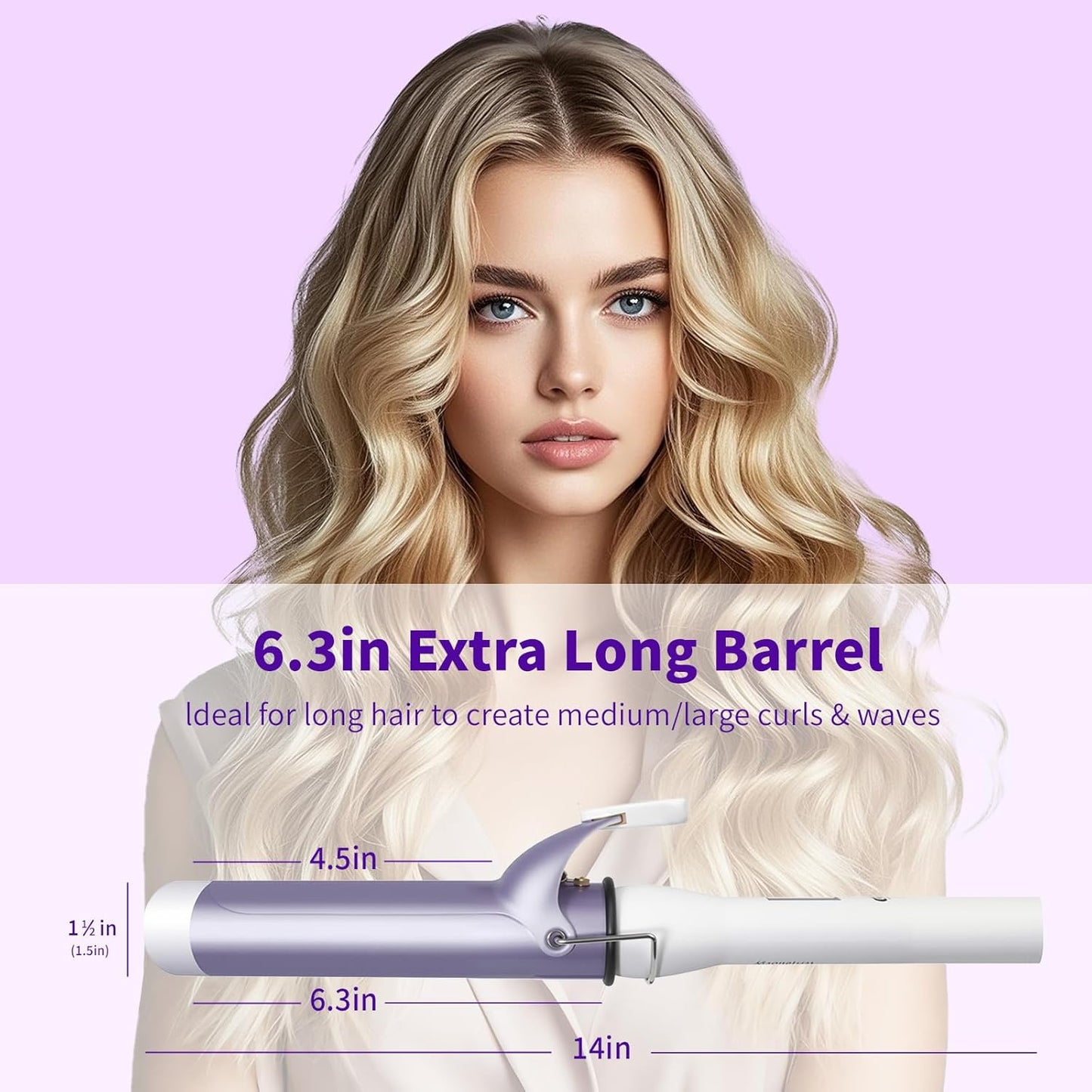 XenDrasine 40mm Purple Curling Tongs for Medium & Long Hair, 1.57in DEMO