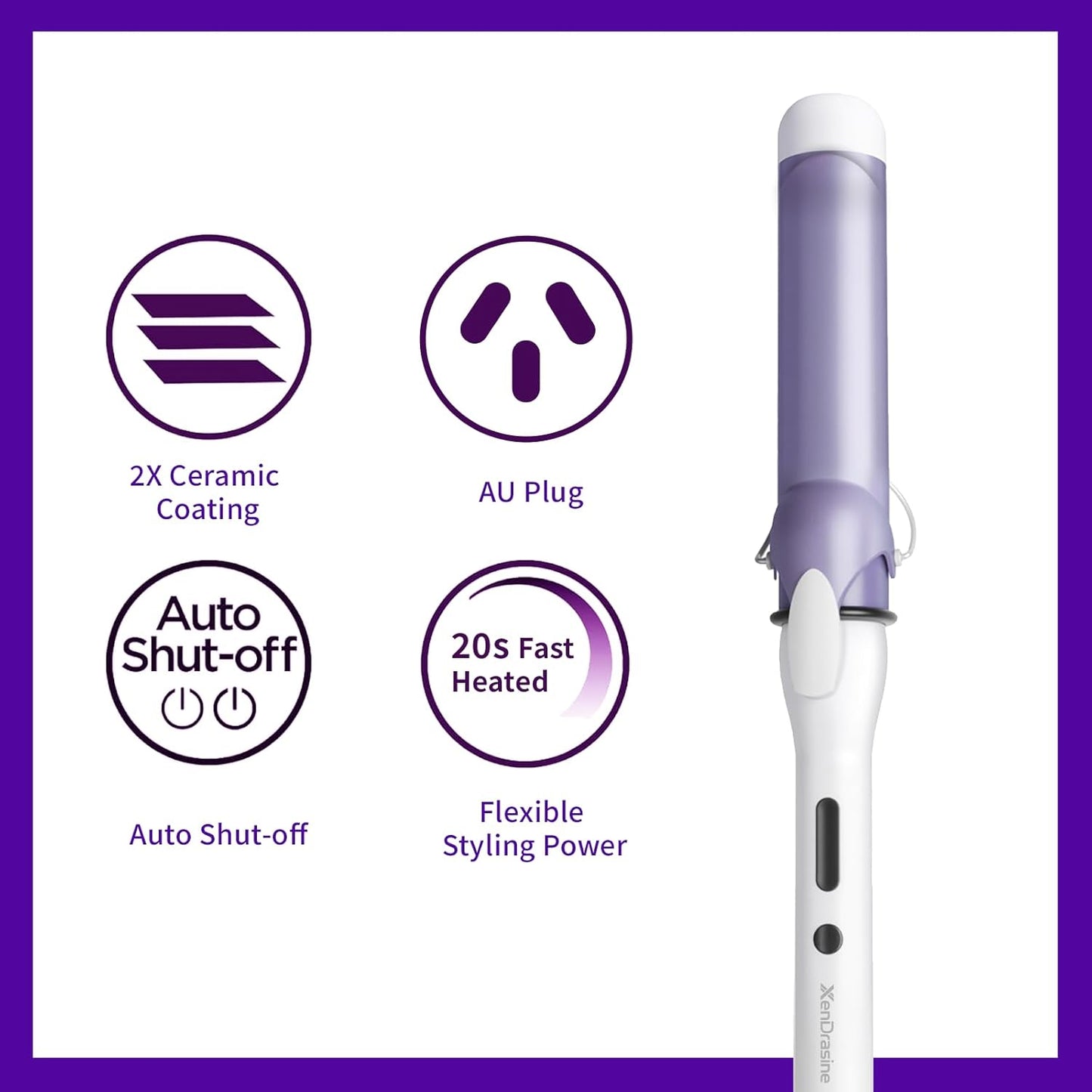 XenDrasine 40mm Purple Curling Tongs for Medium & Long Hair, 1.57in DEMO