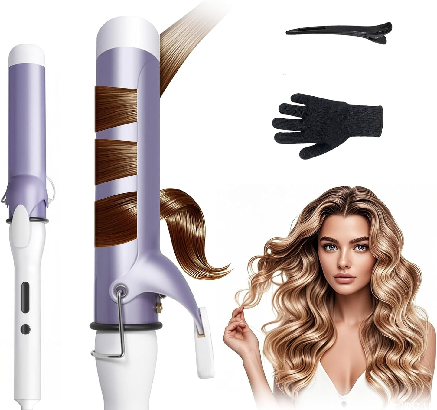 XenDrasine 40mm Purple Curling Tongs for Medium & Long Hair, 1.57in DEMO