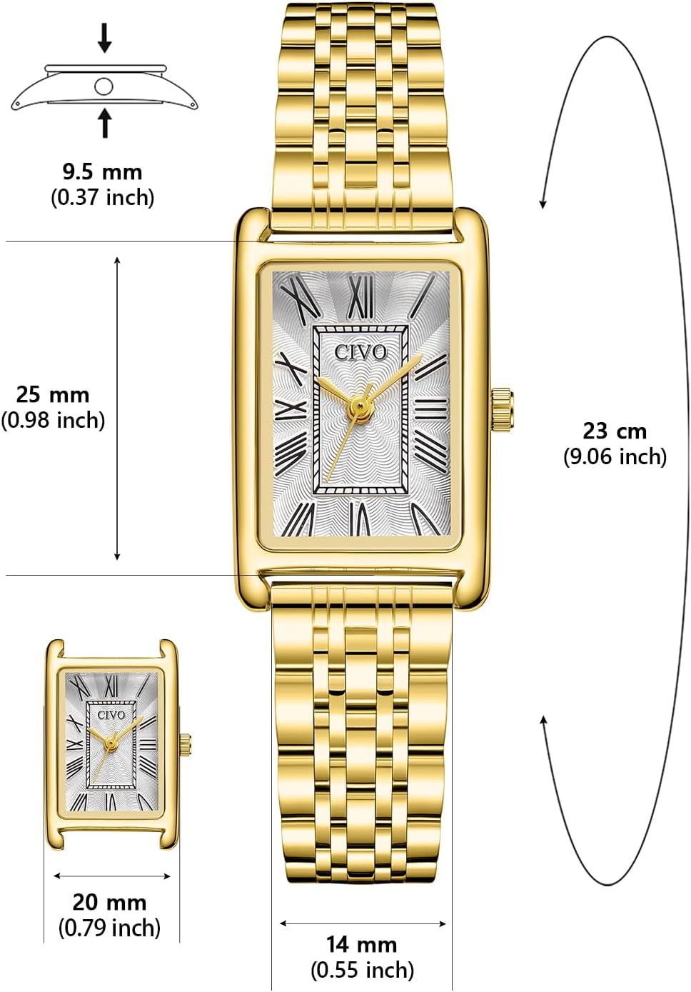 CIVO Analog Rectangle Face Luxury Stainless Steel Wrist Watches for Women NEW