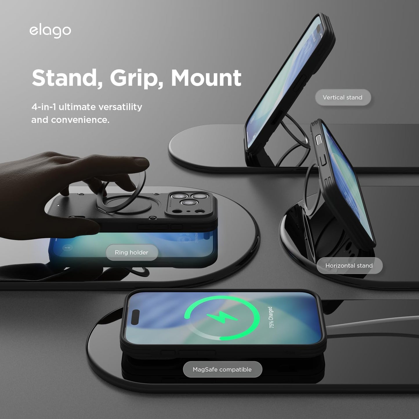 elago Magnetic Ring Stand Armor Case Compatible iPhone 13 Pro Max Cover NEW