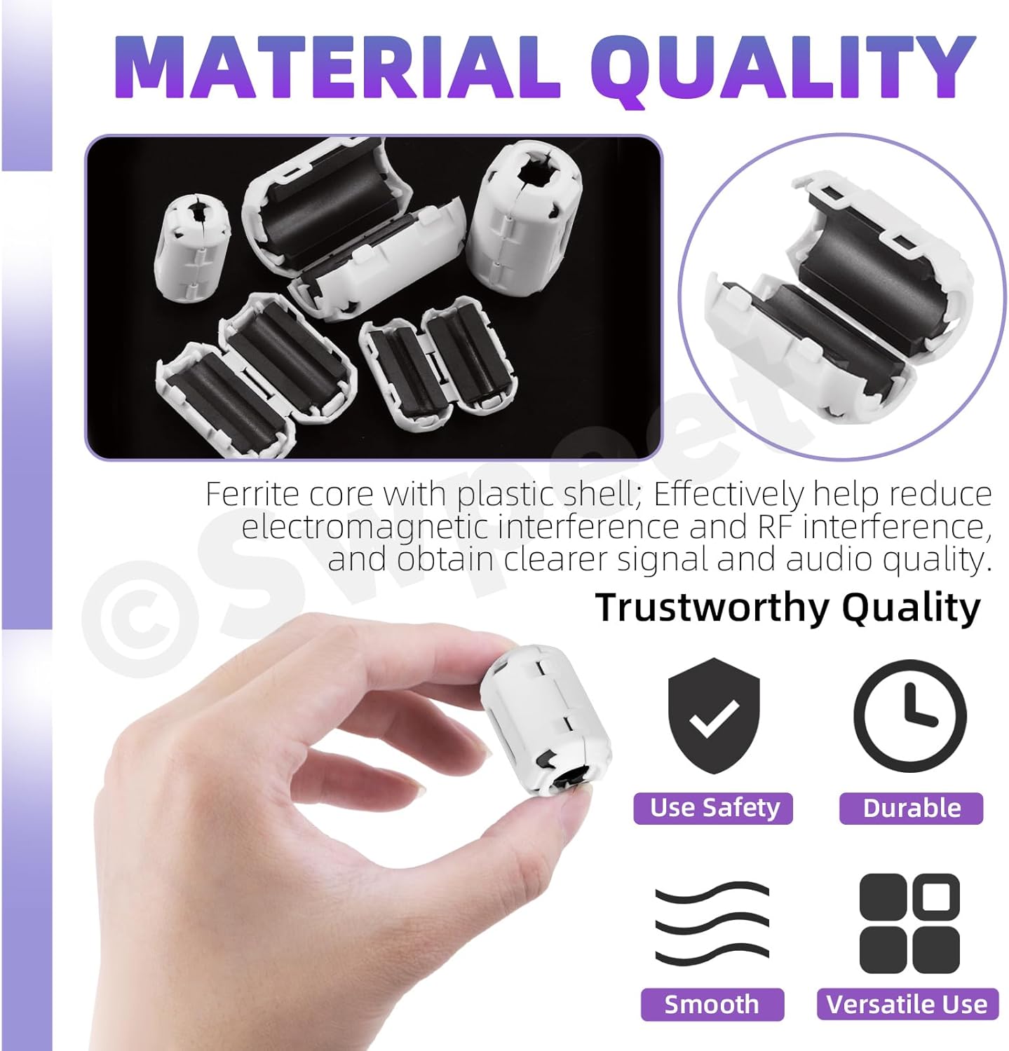 Swpeet 28Pcs Clip-on Ferrite Ring Core Toroid Assortment for Car DEMO